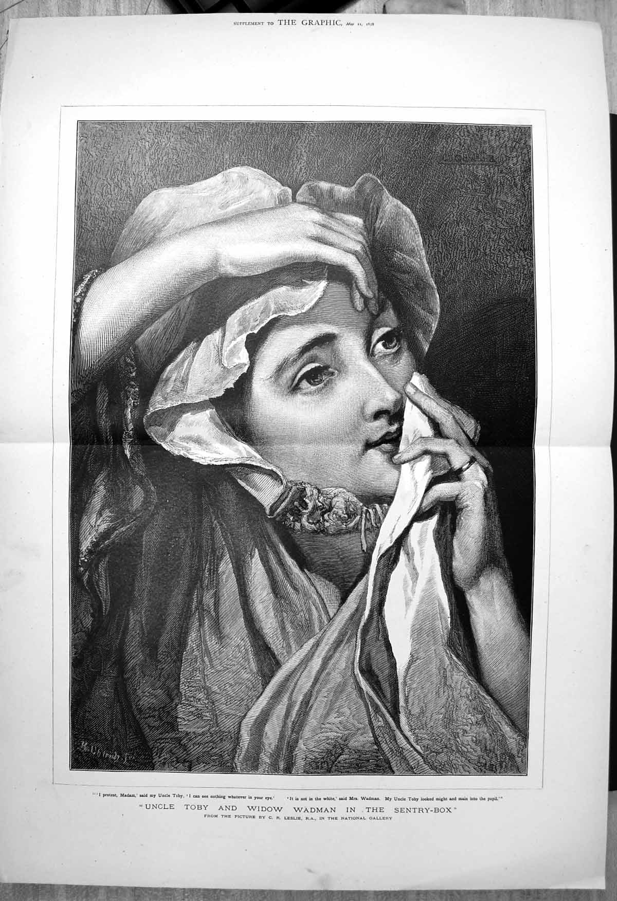 Old Print Uncle Toby Widow Wadman Sentry Box C Leslie Woman Sore Eye 1878 19th