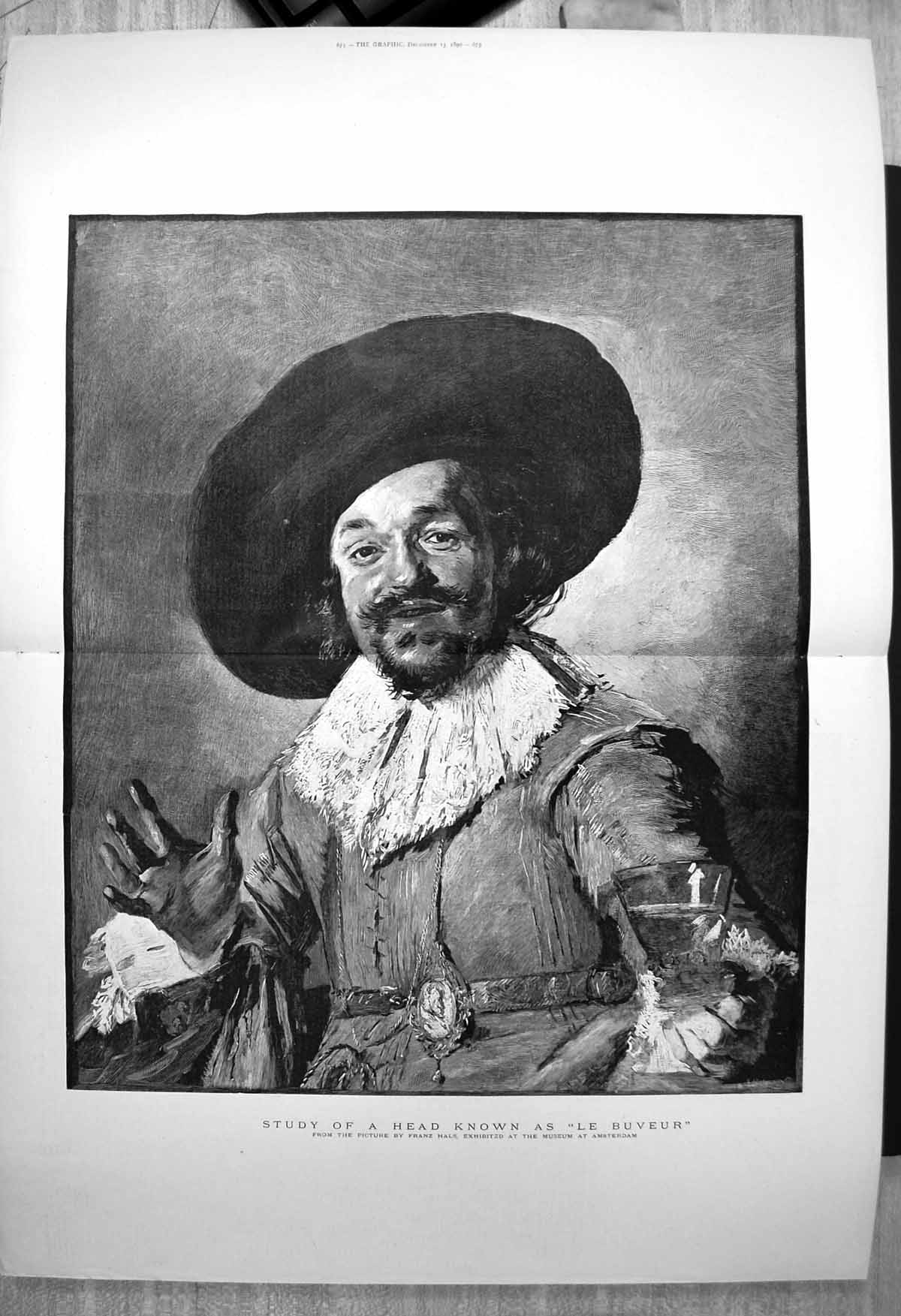 Old Print Study Head Known Le Buveur Franz Hals Man Moustache Beard 1890 19th