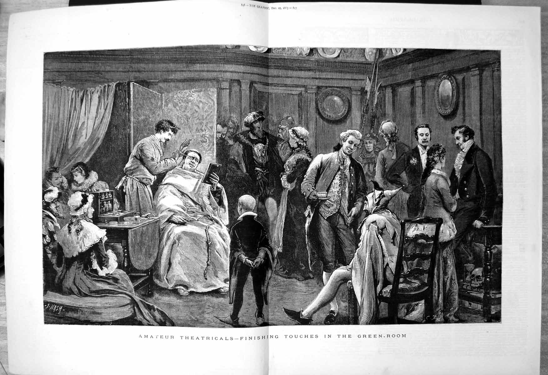 Old Antique Print Amateur Theatricals Finishing Touches Green Room 1883 19th