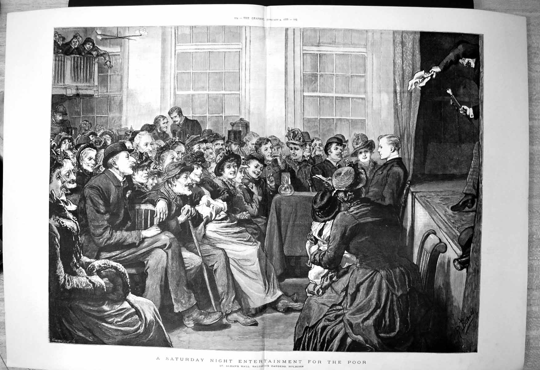 Antique Print Saturday Night Entertainment Poor St Albans Hall Holborn 1888
