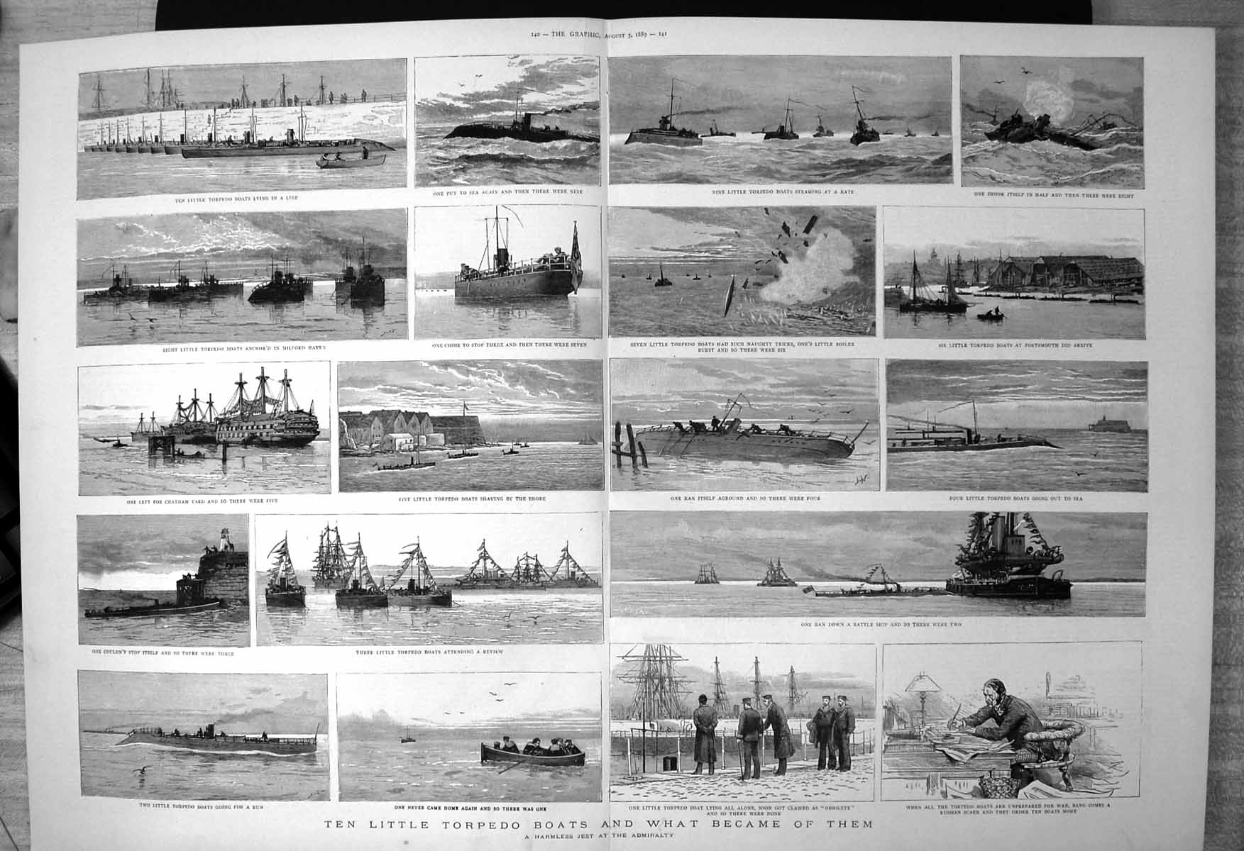 Old Ten Little Torpedo Boats Harmless Jest Admiralty Shook Half 1889 Victorian