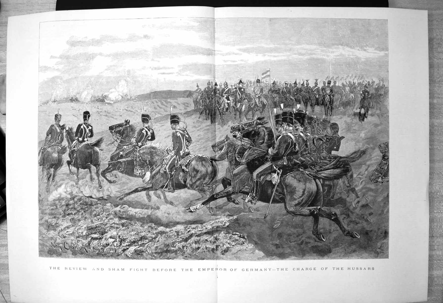 Antique Print Review Sham Fight Before Emperor Germany Charge Hussars 1889 19th