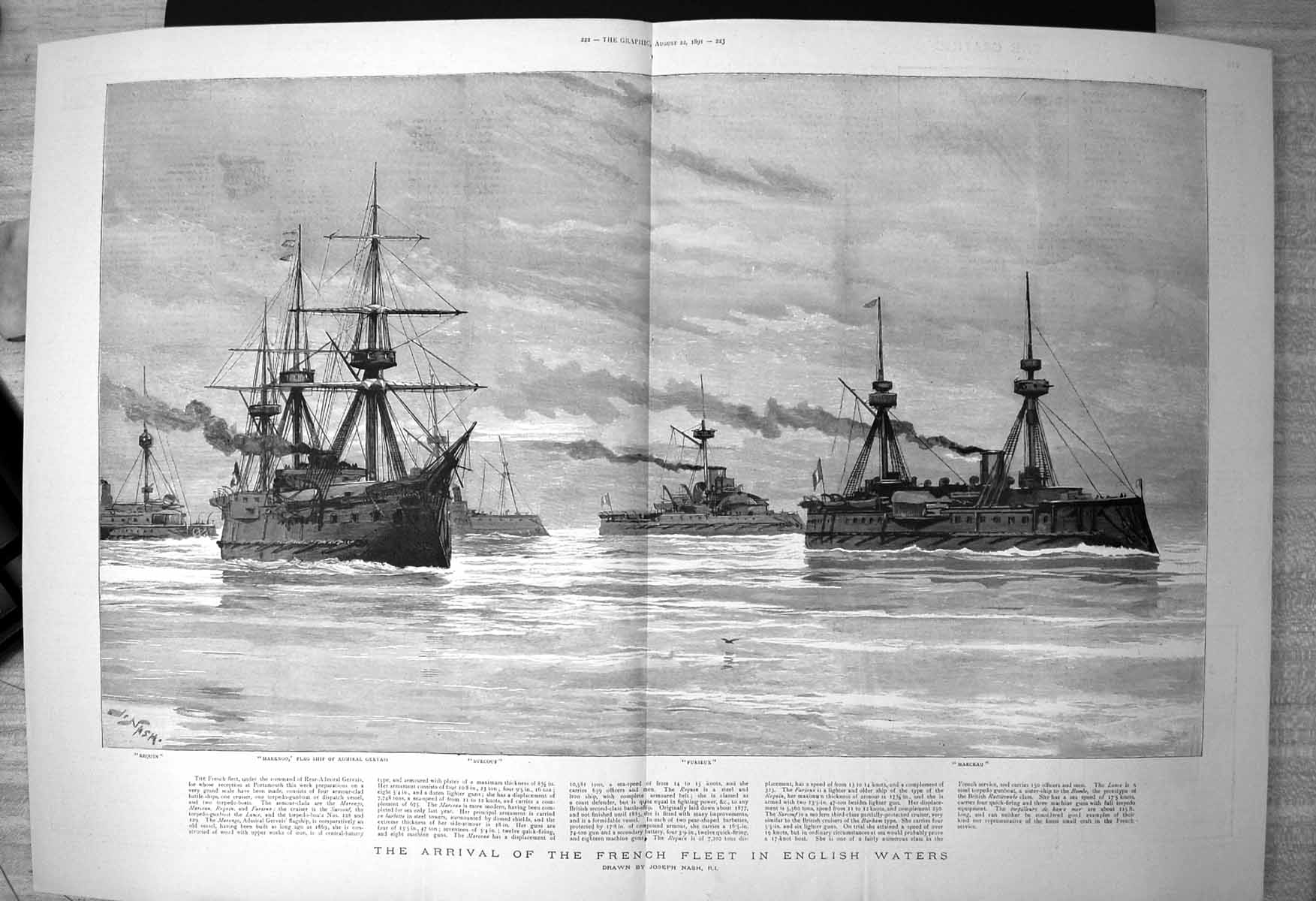 Old Arrival French Fleet English Waters Joseph Nash Marengo Marceau1891 19th