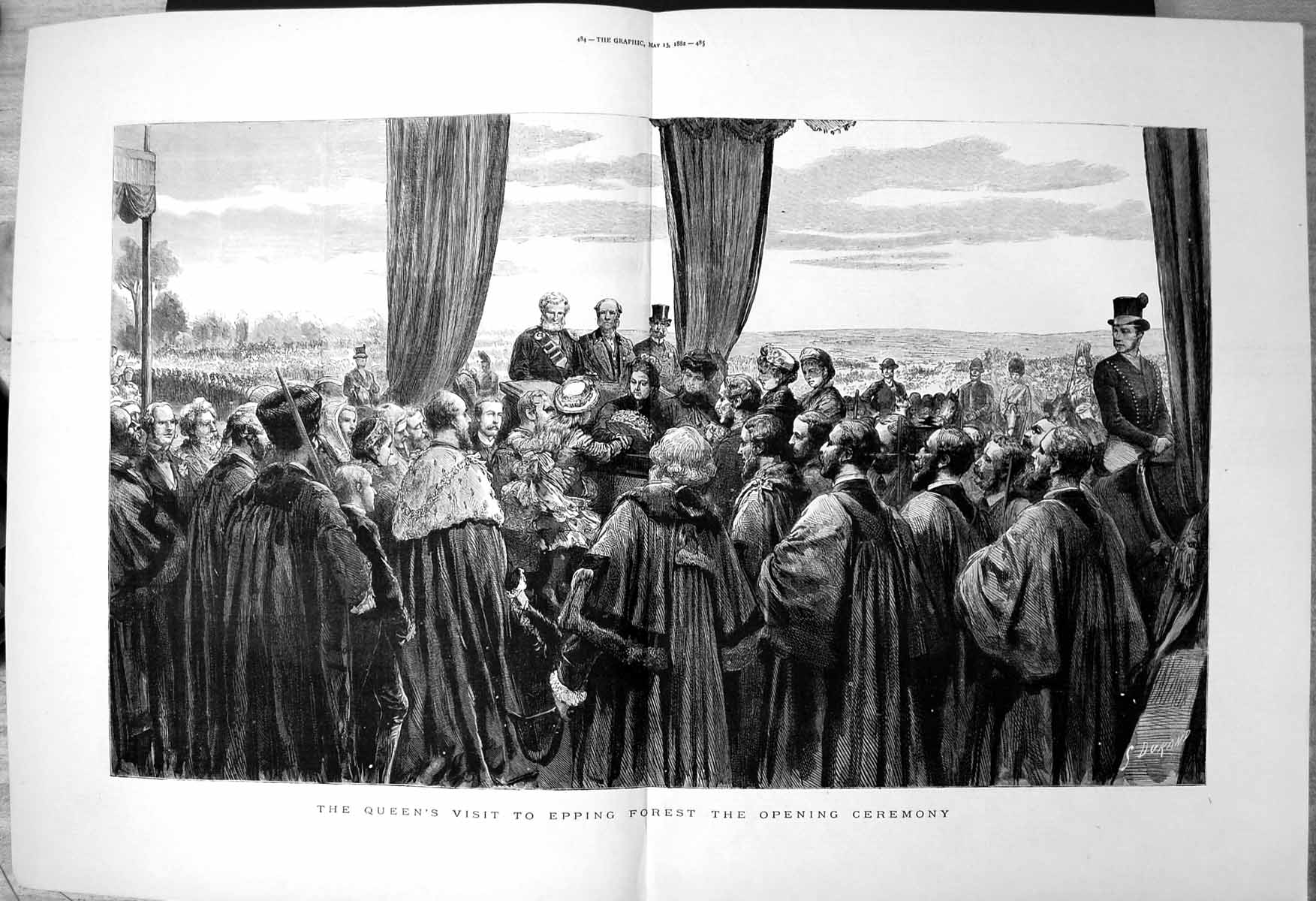 Old Print Queens Visit Epping Forest Opening Ceremony Crowd Gathered 1882 19th