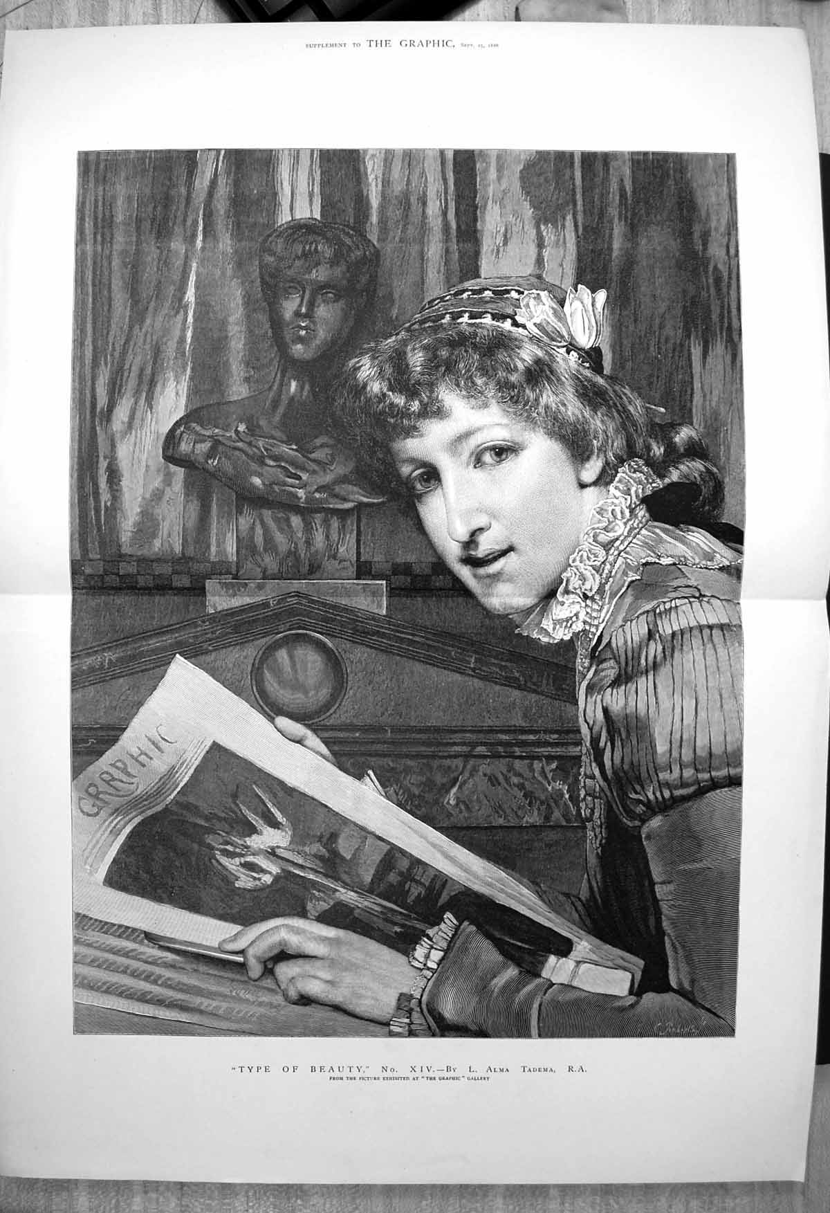 Antique Old Print Type Beauty L Alma Tadema Woman Reading Copy Graphic 1886