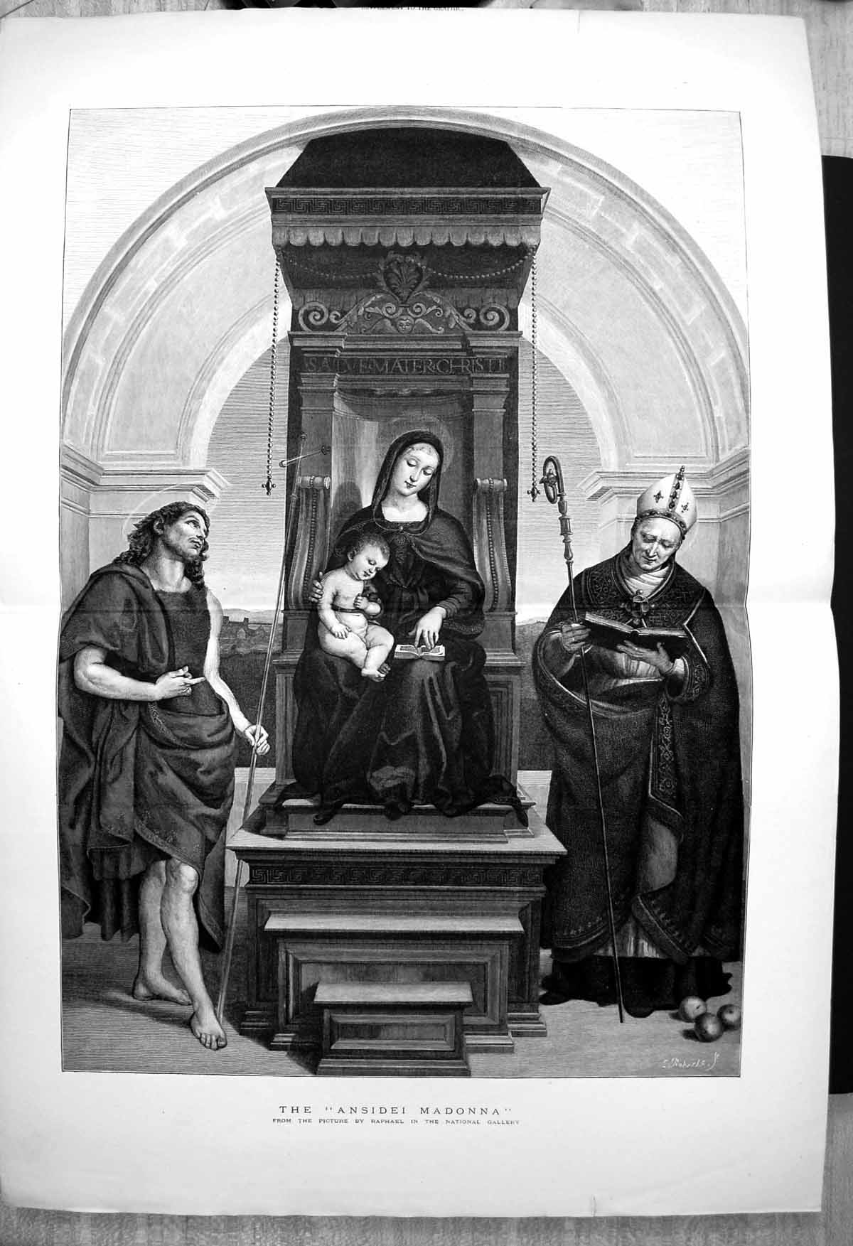 Antique Print Ansidei Madonna Raphael Mary Baby Jesus Clergyman Reads Bible