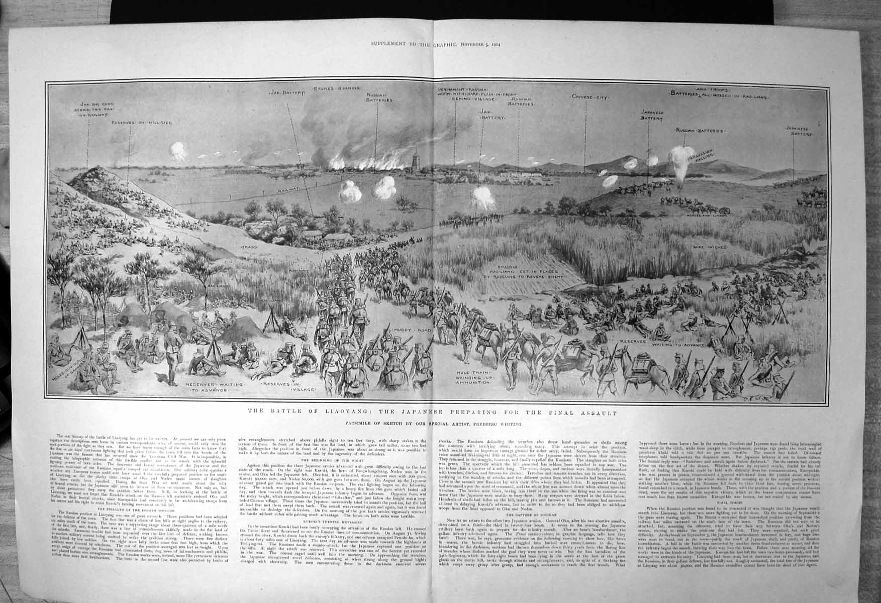 Old Print Battle Liaoyang Japanese Preparing Final Assault Frederic Whiting1904