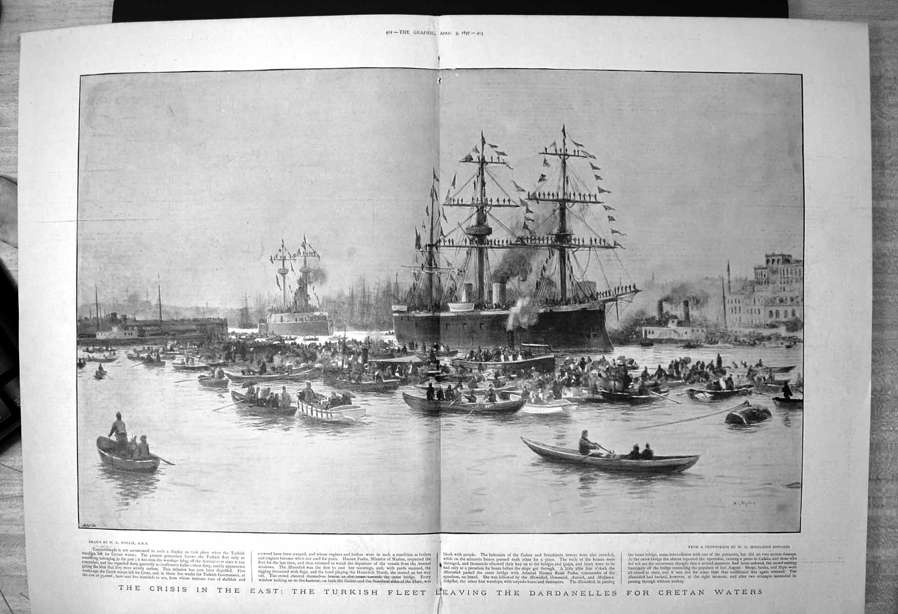 Old Crisis East Turkish Fleet Leaving Dardanelles For Cretan Waters 1897 19th