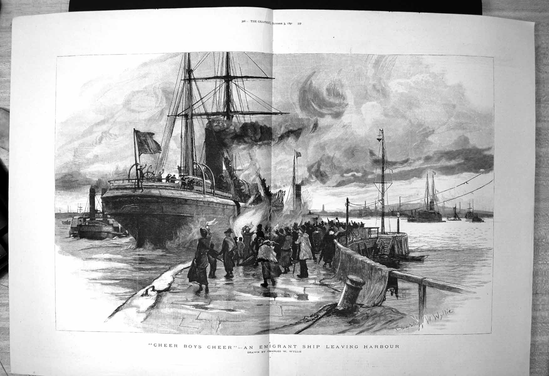 Old Cheer Boys Cheer Emigrant Ship Leaving Harbour Charles Wyllie 1891 19th