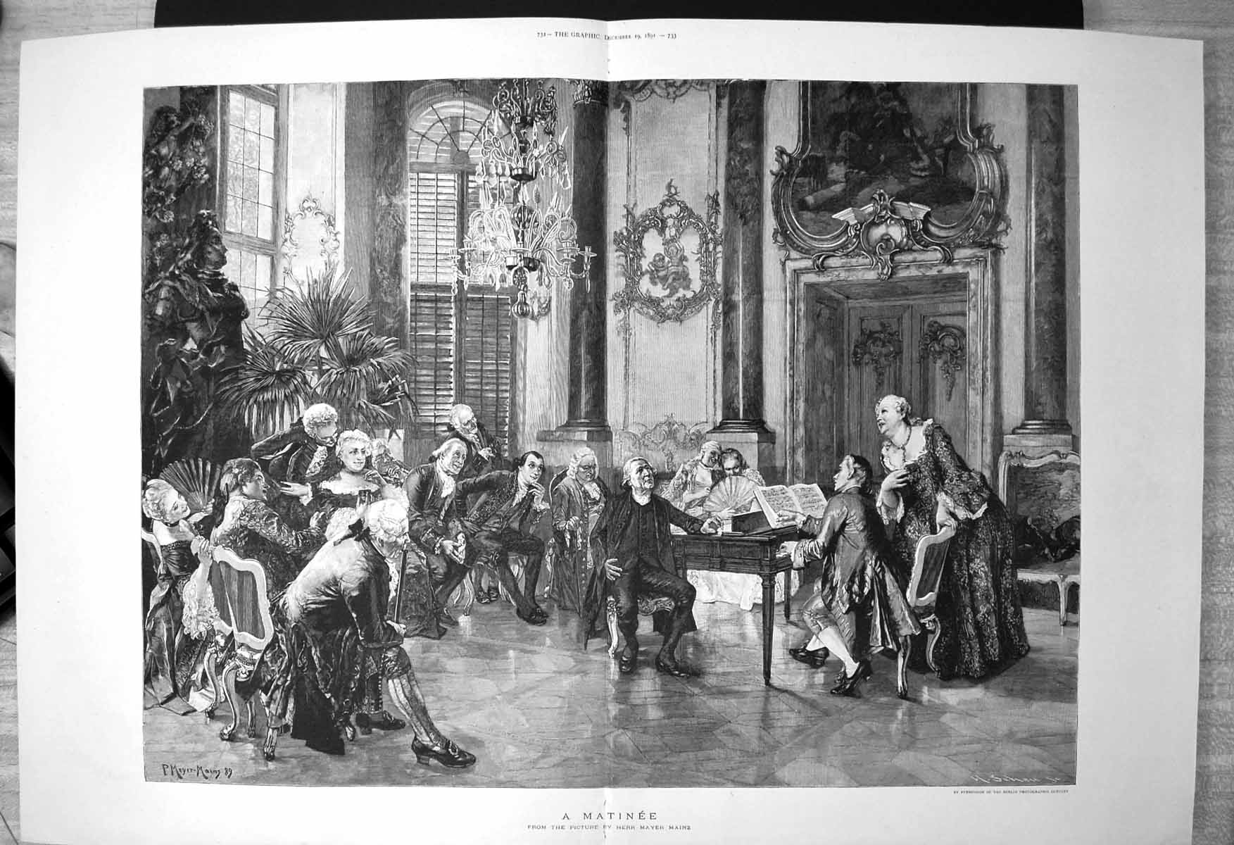 Old Matinee Herr Mayer Mainz Large Hall Man Playing Piano Lady Sings1891 19th