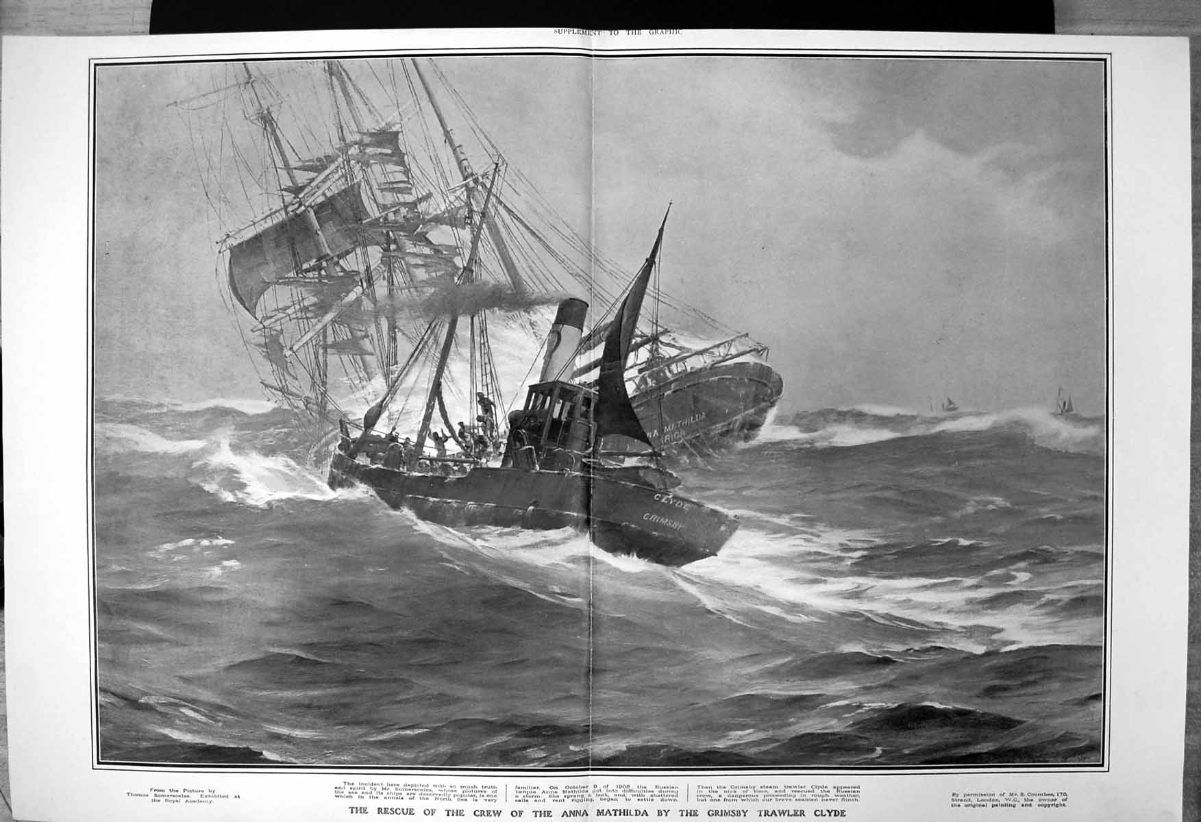 Old Antique Print Rescue Crew Anna Mathilda By Grimsby Trawler Clyde 1905 20th