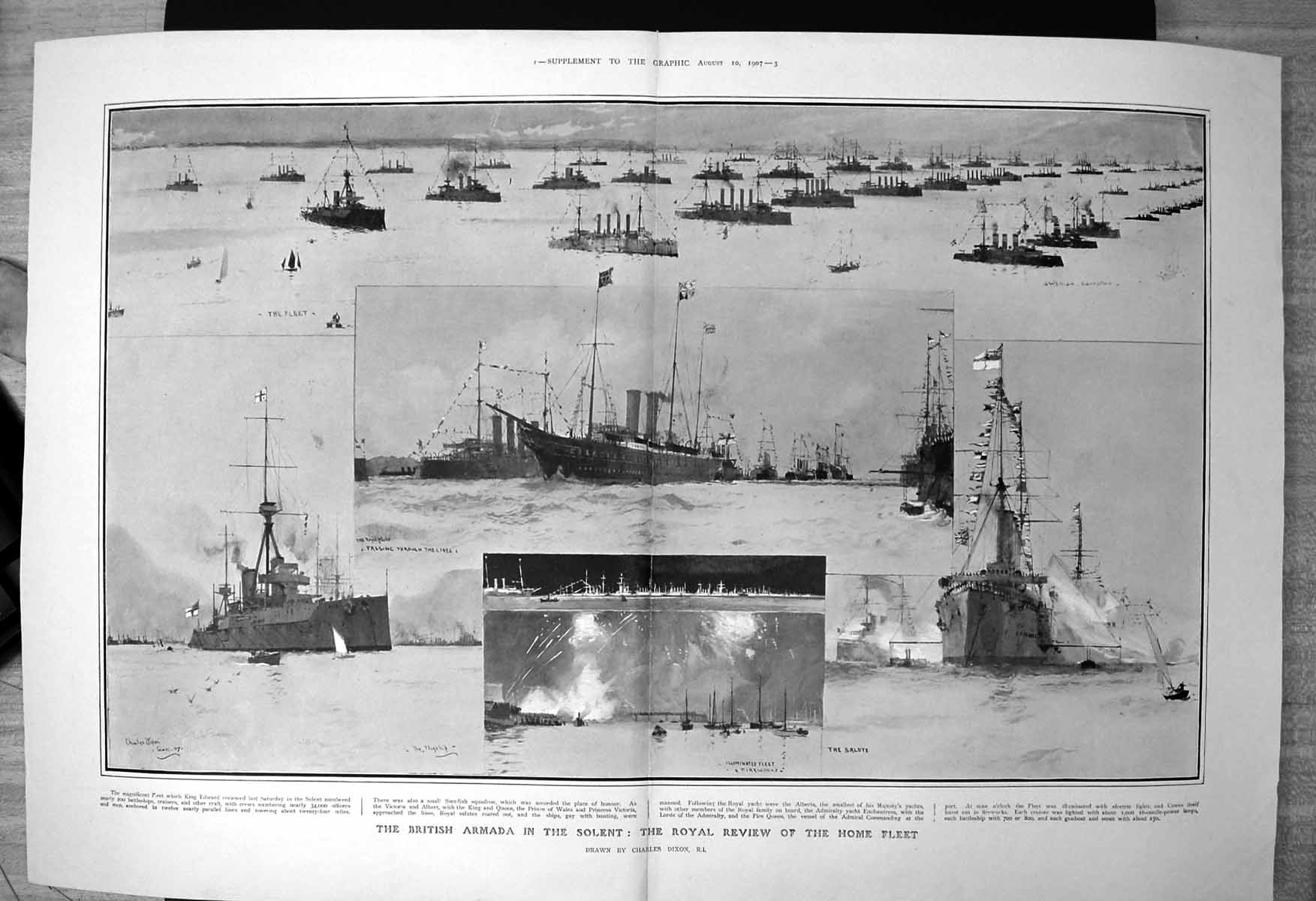 Old British Armada Solent Royal Review Home Fleet Passing Lines 1907 20th