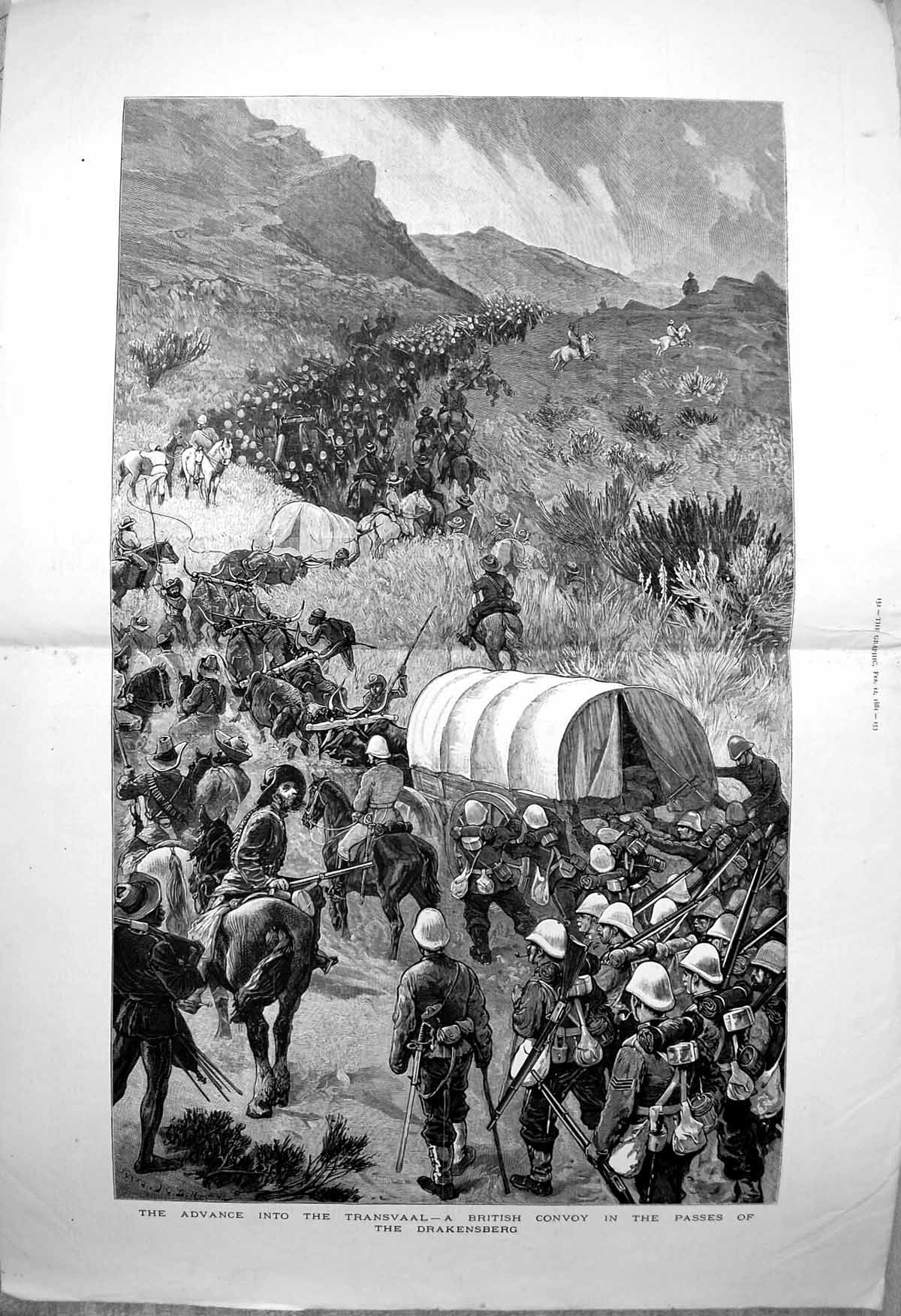 Antique Old Print Advance Transvaal British Convoy Passes Drakensberg 1881 19th