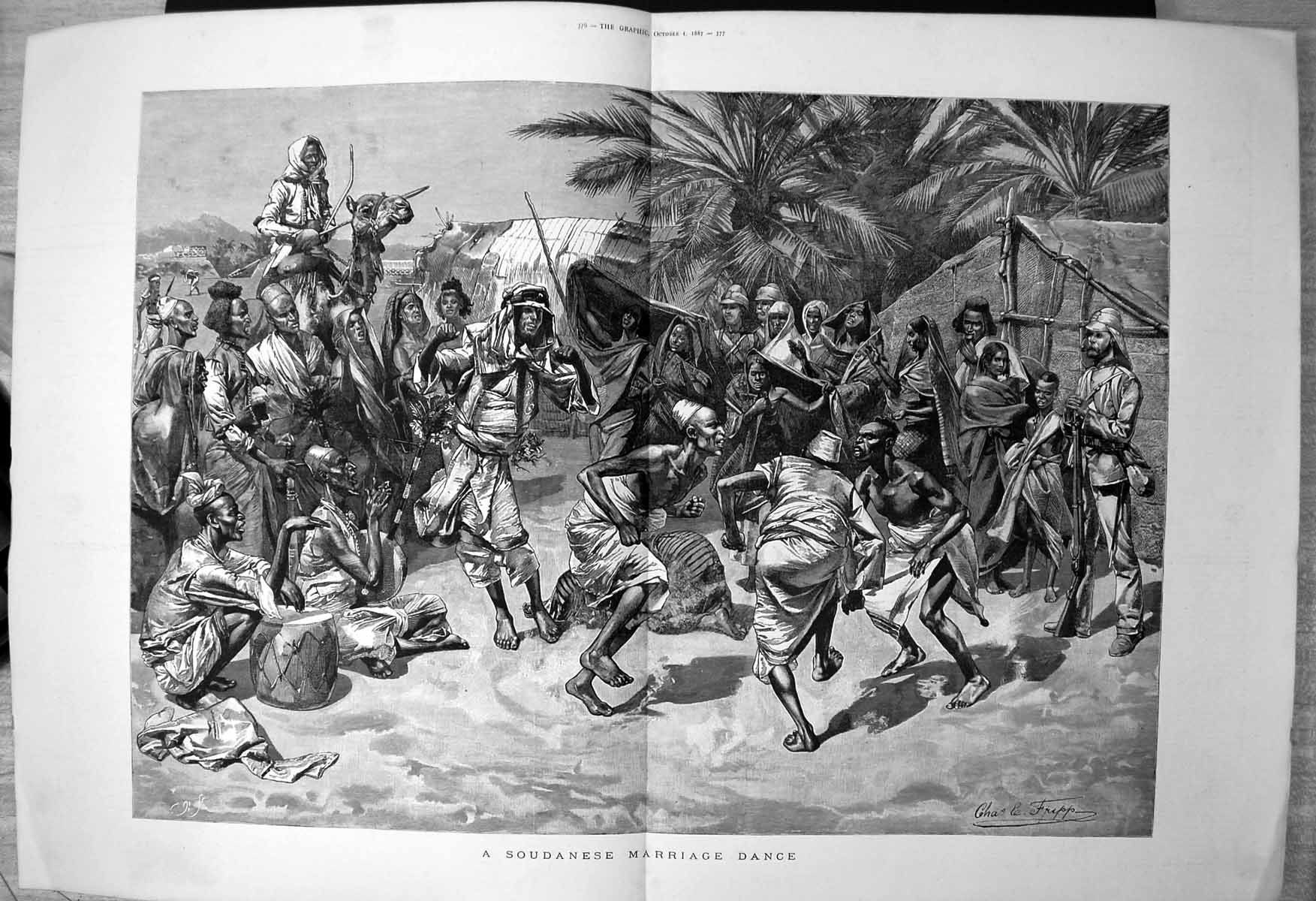 Original Old Antique Print Soudanese Marriage Dance Charles Fripp 1887 19th
