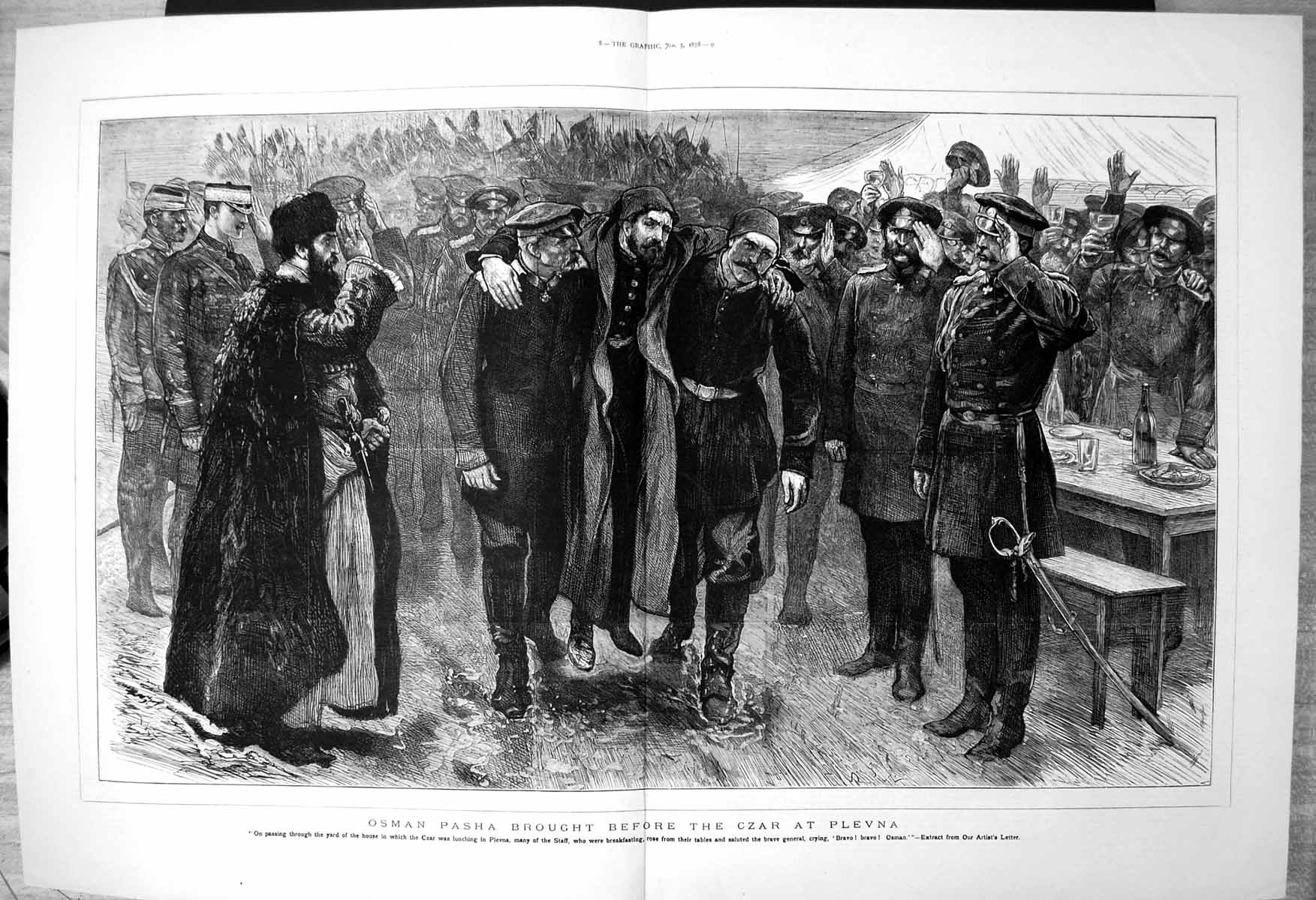 Old Osman Pasha Brought Before Czar Plevna Staff Salute General 1878 Victorian