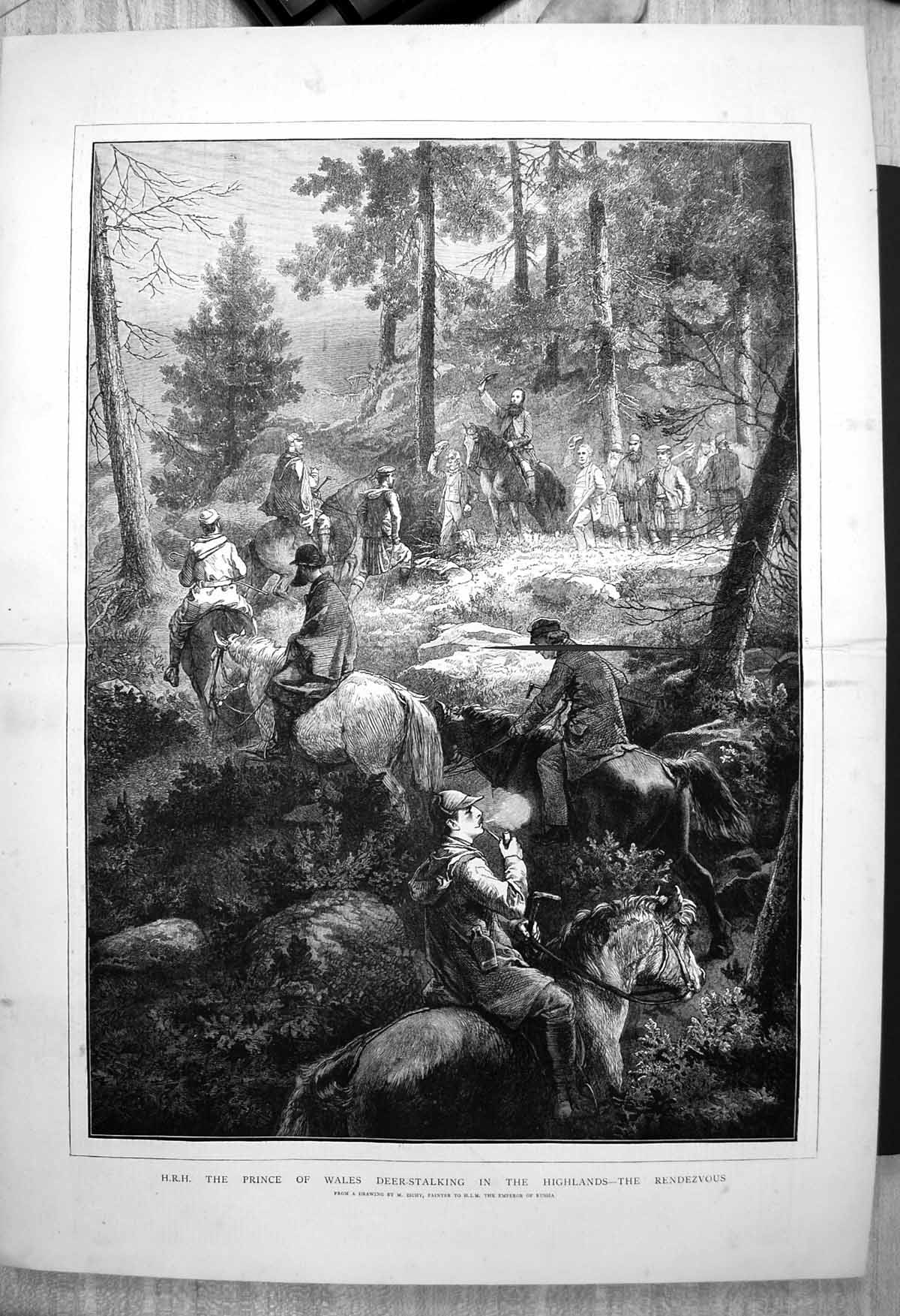 Antique Print Prince Wales Deer Stalking Highlands Rendezvous M Zichy 1873 19th