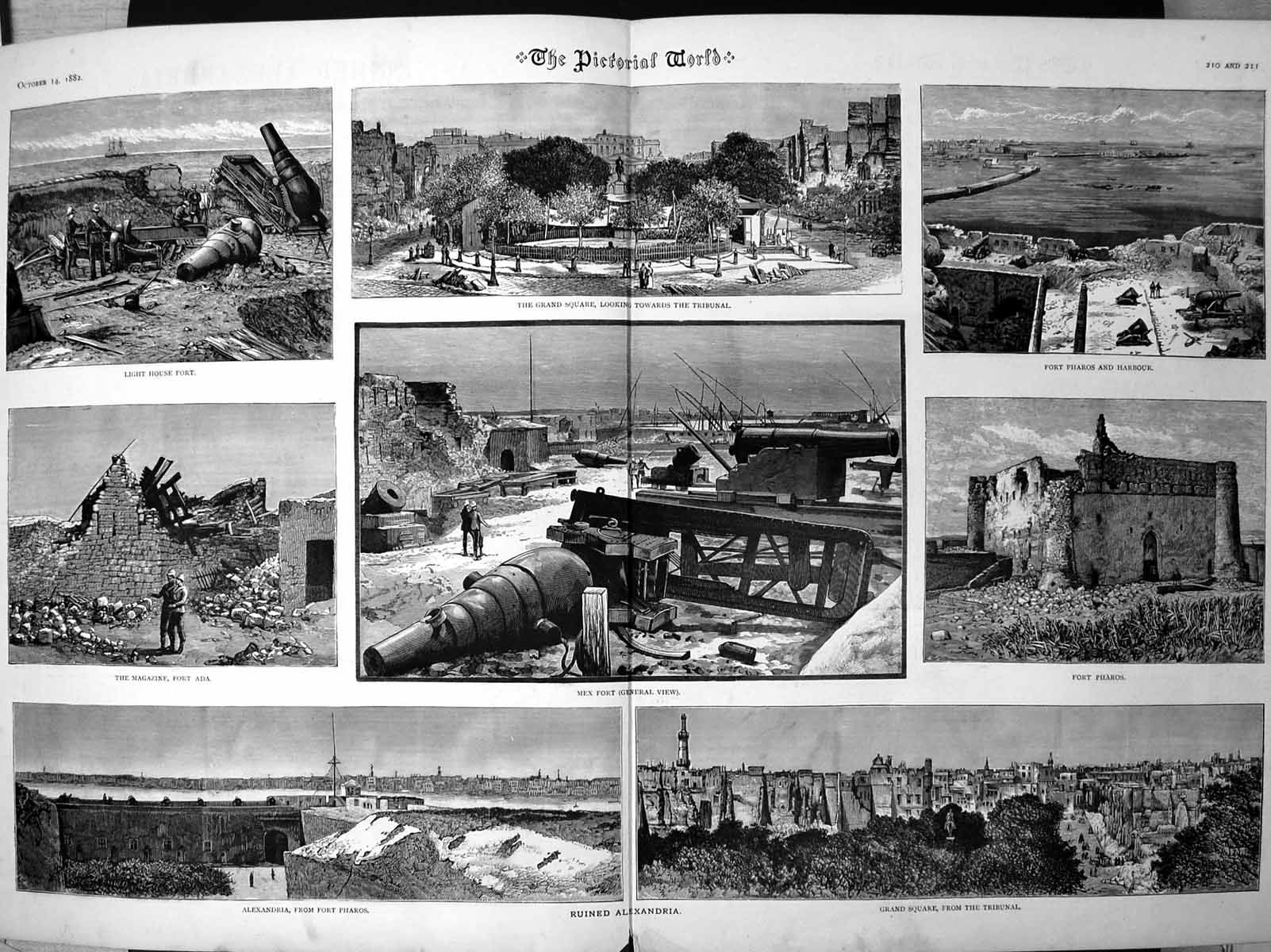 Antique Print Ruined Alexandria Forts Light House Ada Mex Grand Square 1882