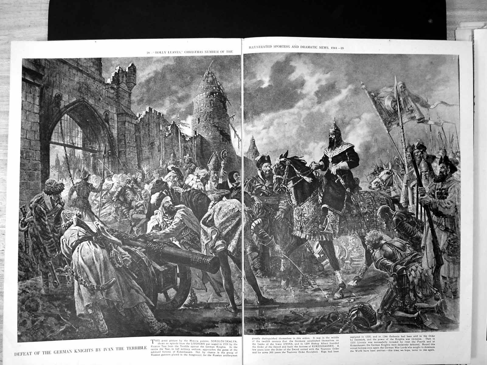 Antique Print Party Frocks Fancy Dress Ages Defeat German Knights Ivan 1944