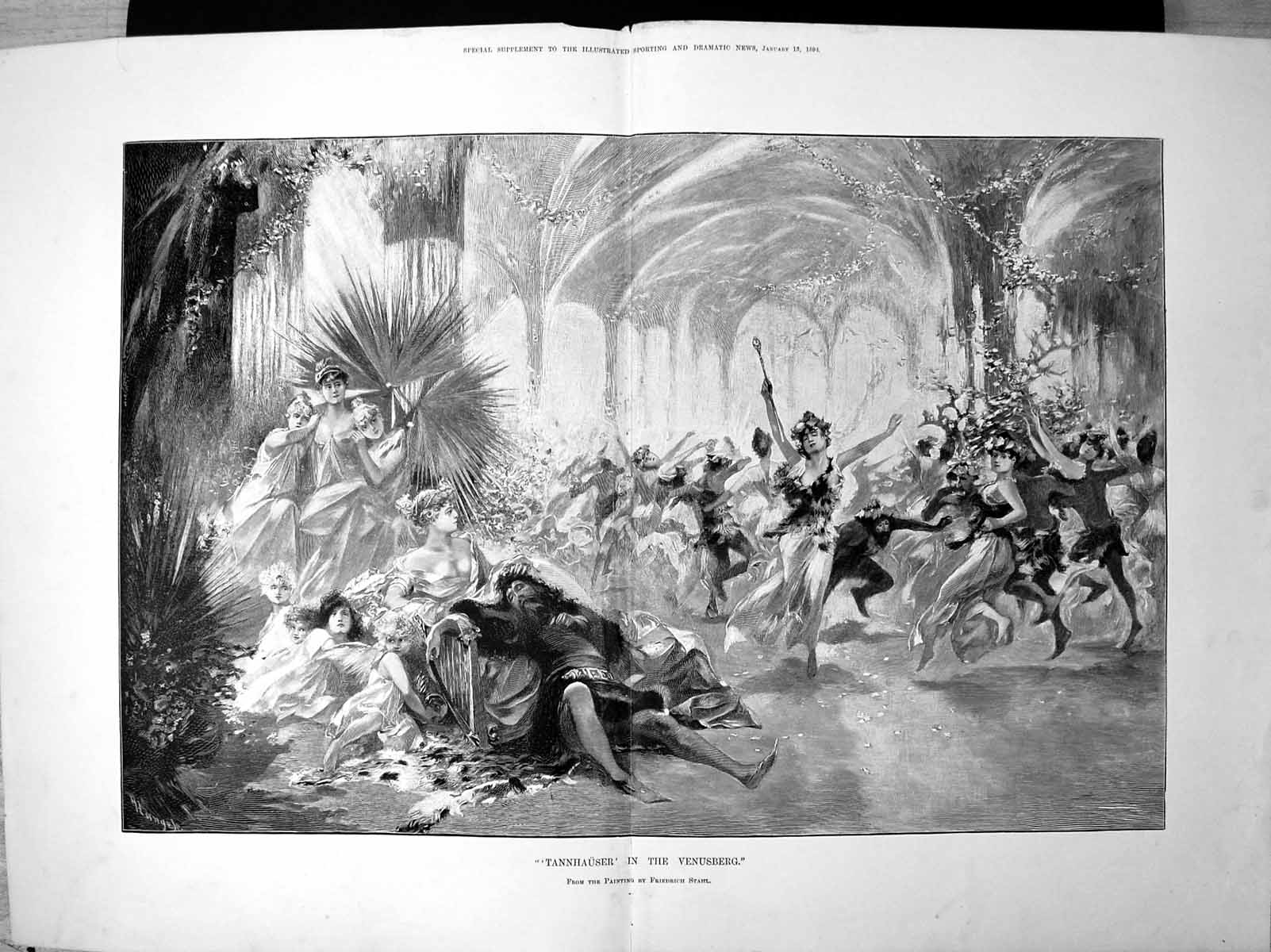 Old Print Tannhauser In The Venusberg Friedrich Stahl Ladies Dancing 1894 19th
