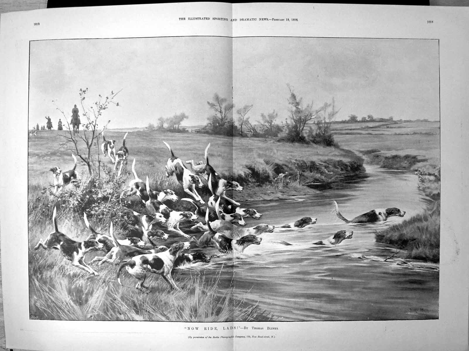 Old Print Now Ride Lads Thomas Blinks Horses Hounds Following Scent 1898 19th