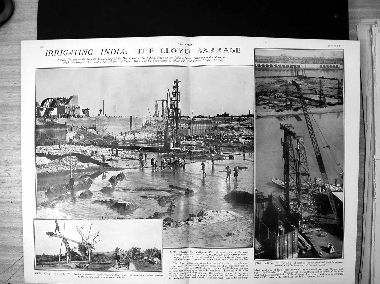 Old Print Irrigating India The Lloyd Barrage Work In Progress Sukkur 1930 20th