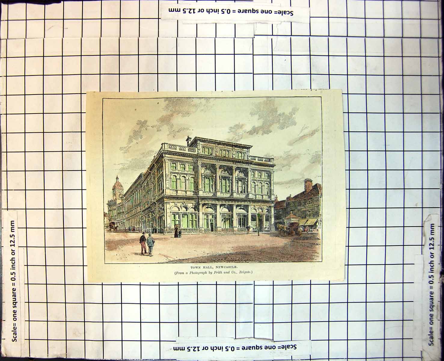 Old Print Town Hall Newcastle Exterior Drawn From Photograph Carriage 121J