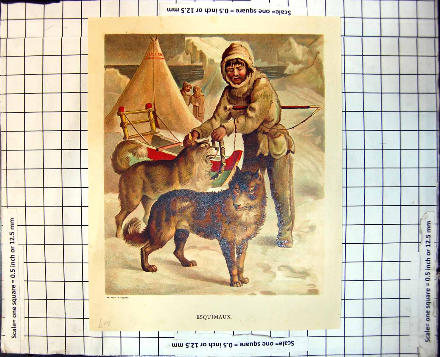 Old Esquimaux Eskimo Innuit Men Furs Tents Sled Dogs Collar Ice Sea 125J