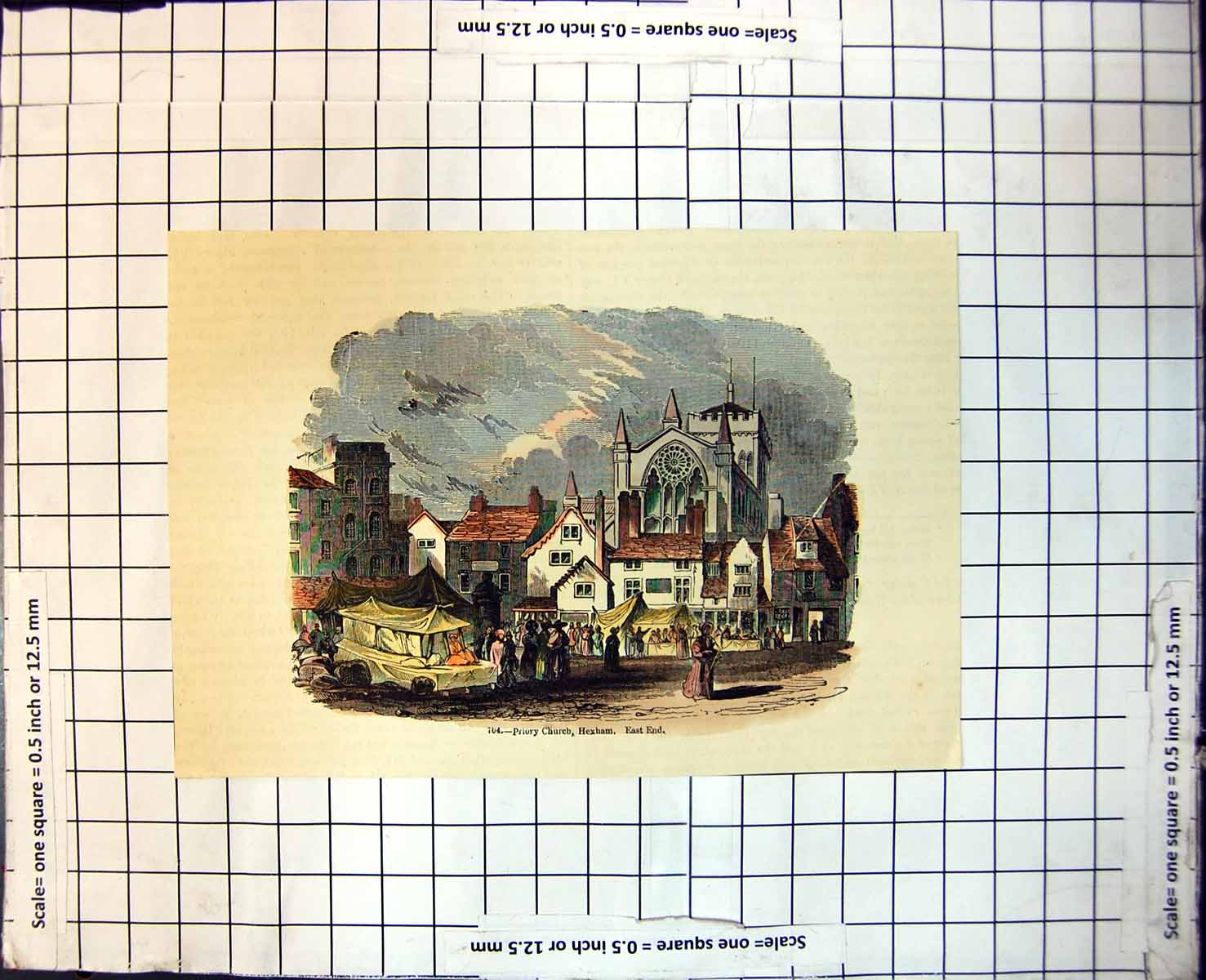 Antique Print Priory Church Hexham East End London Tented Market Stalls 126J