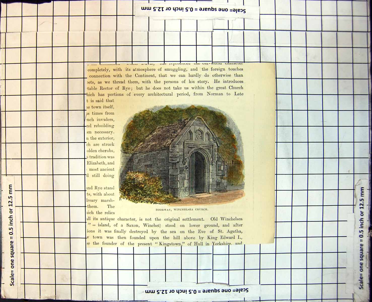 Old Doorway Winchelsea Church Grey Building Bushes Trees Railings 137J