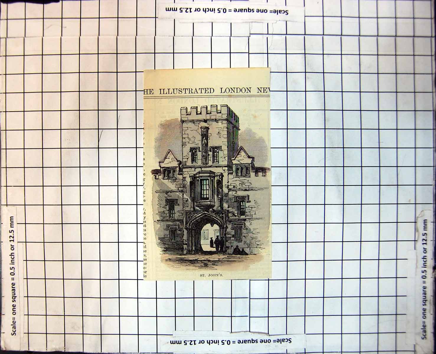 Antique Old Print St. John'S Arched Doorway Square Tower Statuary Windows 147J