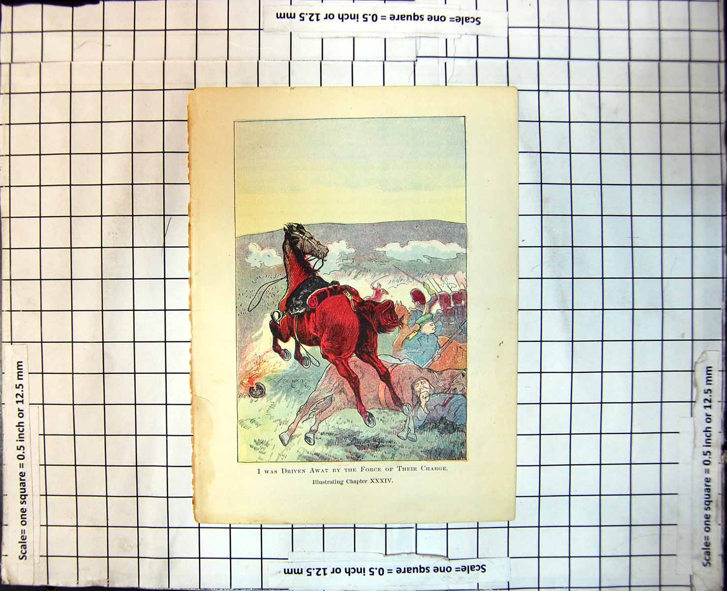 Old Illustration Black Beauty Horsedriven Away Force Charge Army 155J
