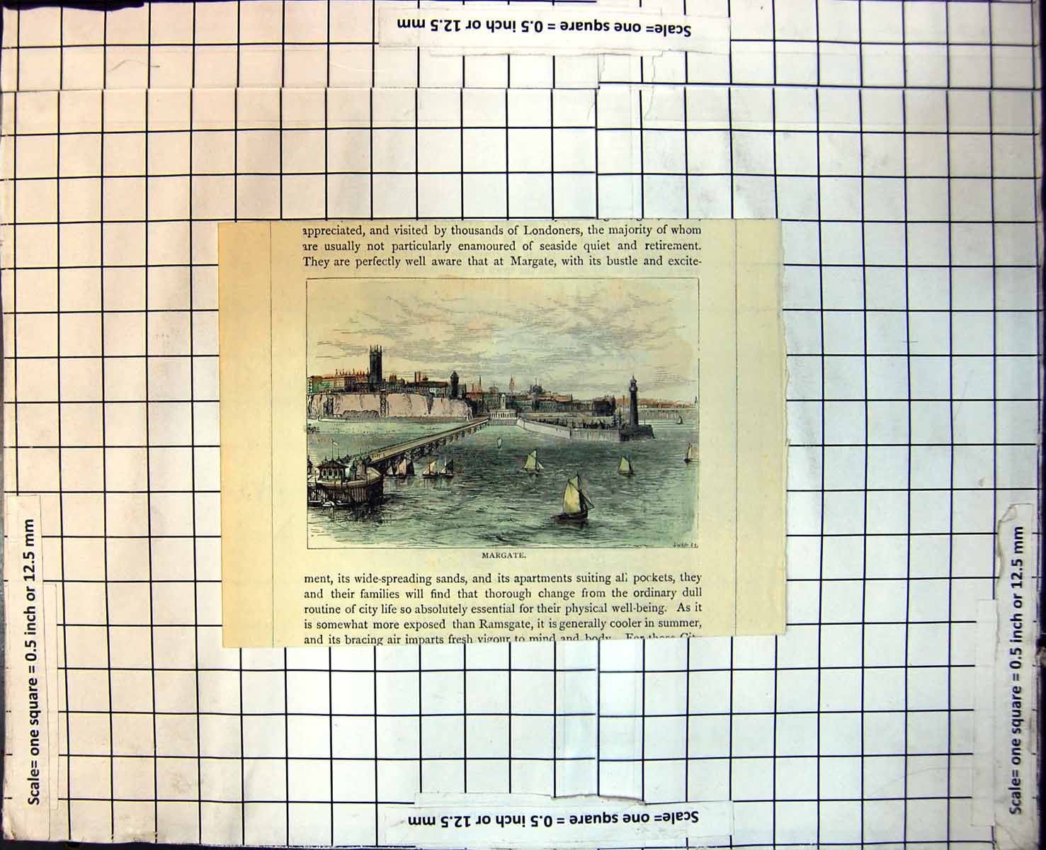 Old Margate Pier Buildings Sailing Boats Lighthouse Church Cliffs 156J