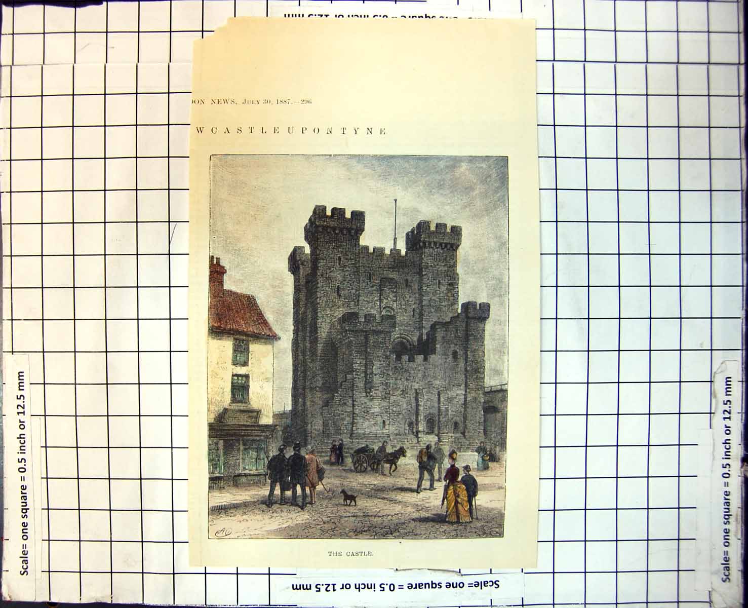 Antique Print Castle Newcastle Upon Tyne Towers Arches Horse Cart 1887 157J 19th