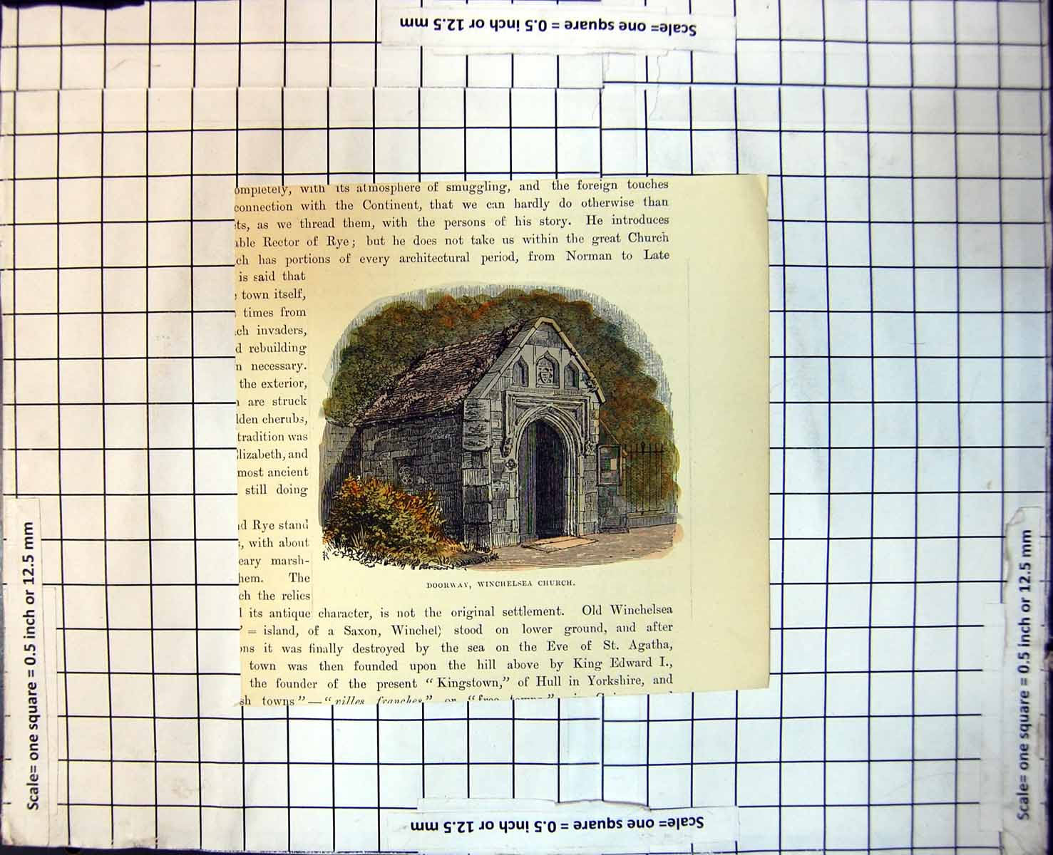 Old Doorway Winchelsea Church Grey Building Trees Railings Bushes 166J