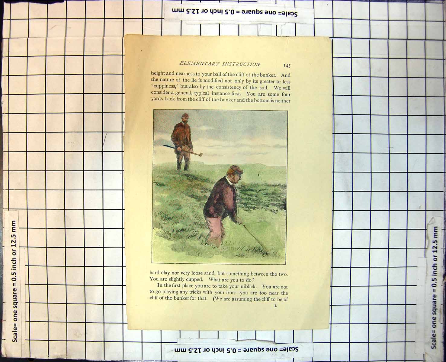 Old Print Golf Two Gentlemen Playing Rough Ground Flag In Sight Hole 170J