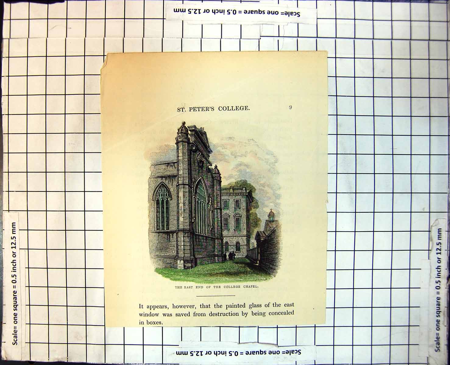 Old Print East End College Chapel St. Peter'S College Arched Windows 177J 18th