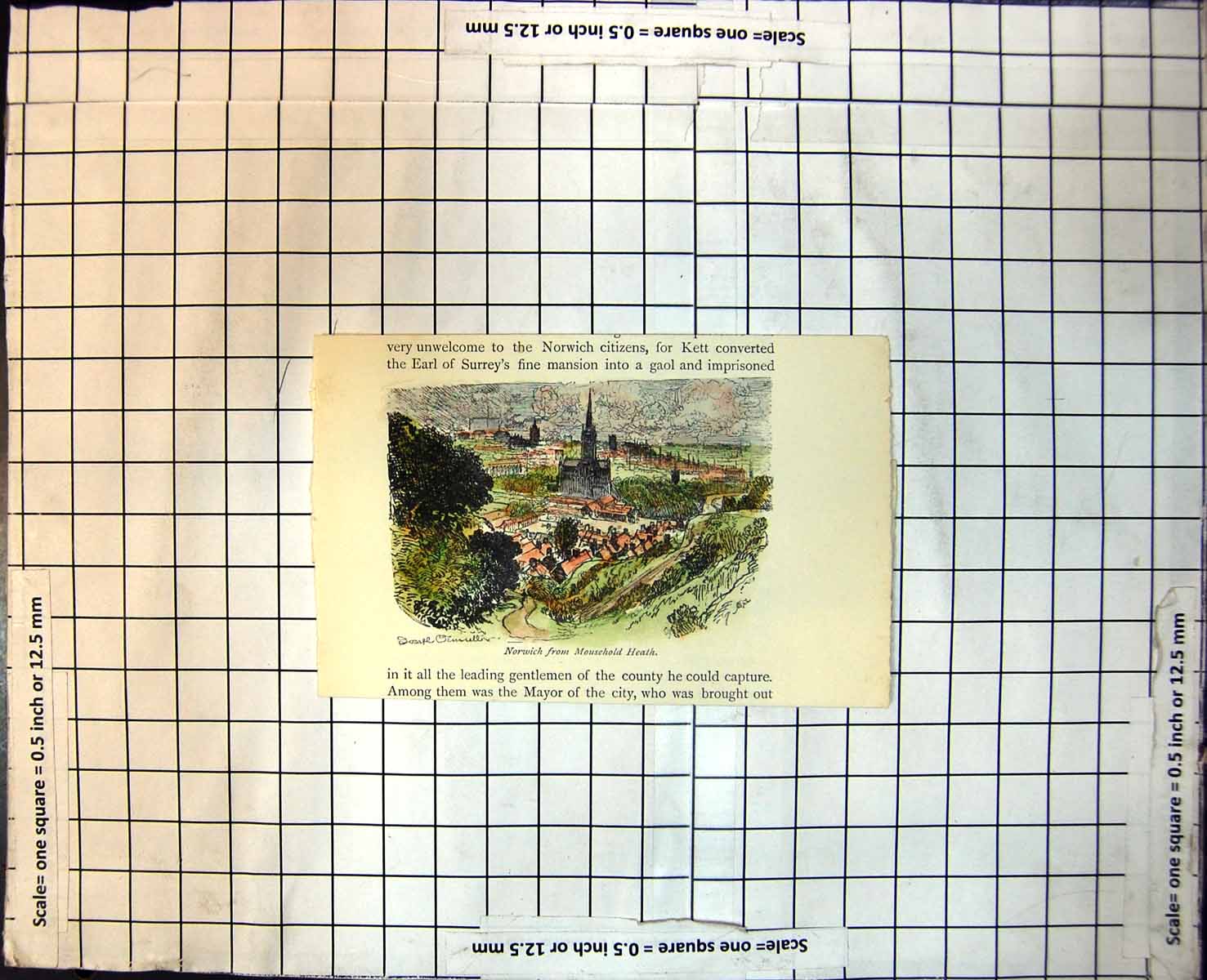 Antique Print Norwich From MousehHeath Cathedral Houses Trees Churches 178J 18th
