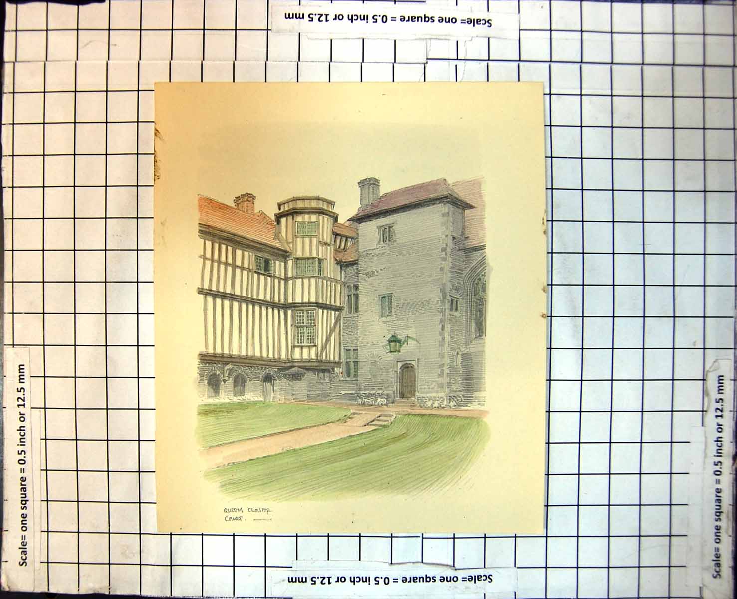 Old Queen'S Court Cloister Half Timbere Building Tiled RoStonework 182J 19th