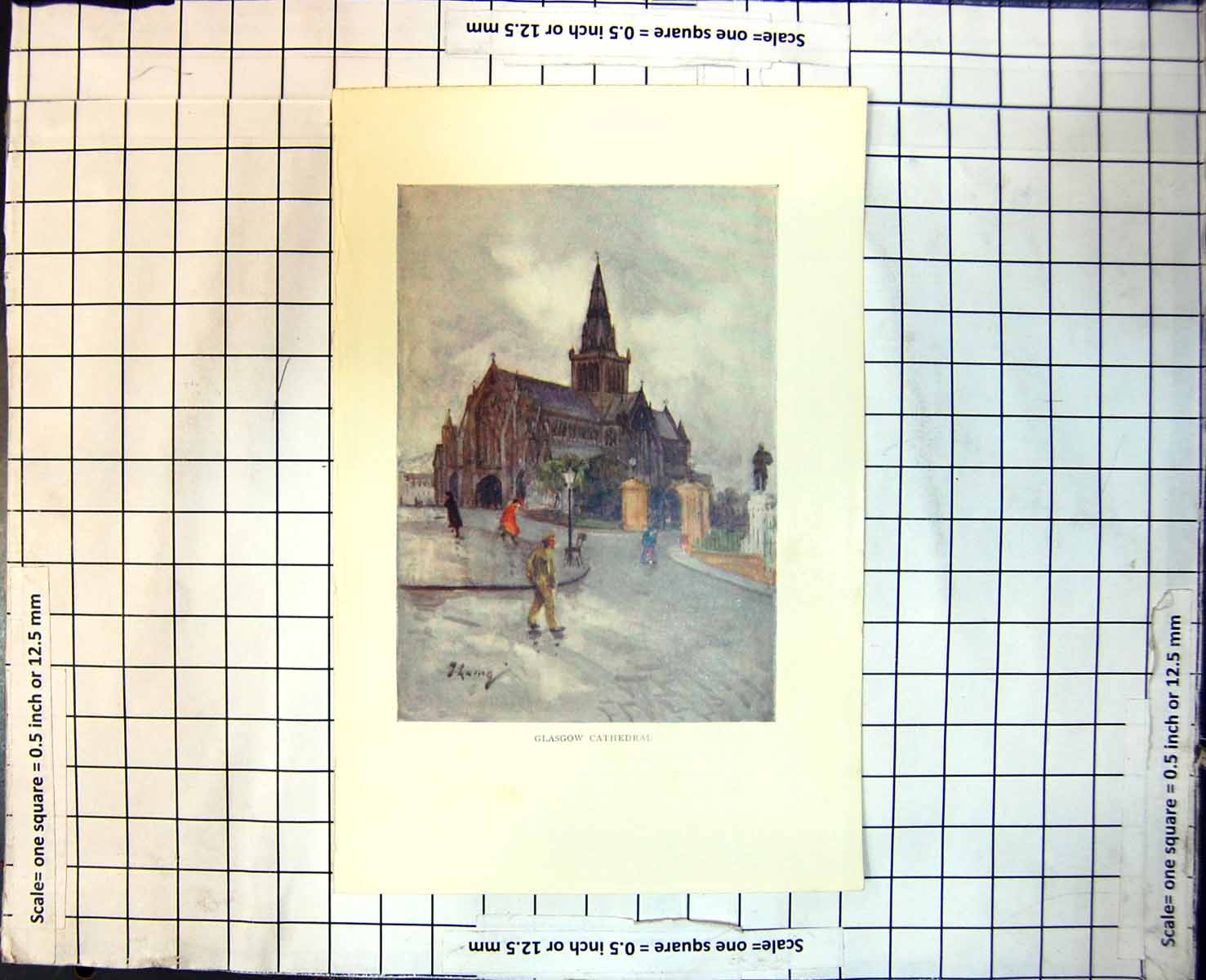 Old Glasgow Cathedral Scotland External View Street Lantern People 189J 19th