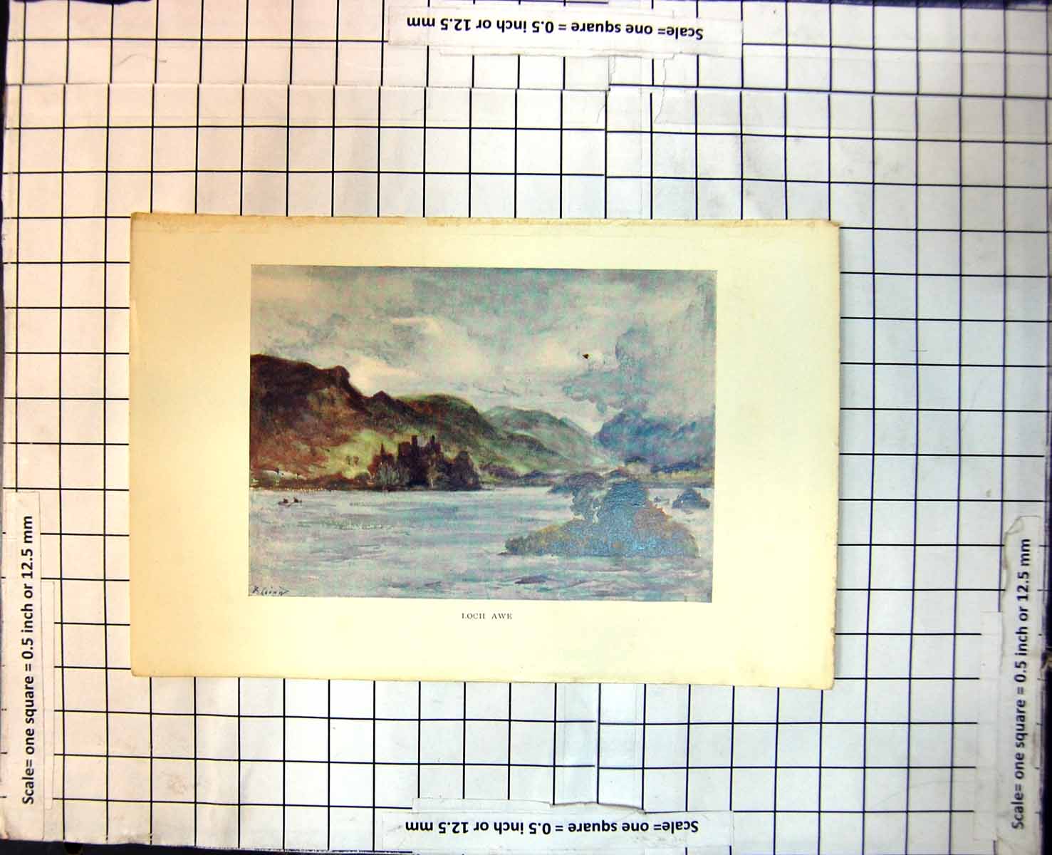 Antique Print Loch Awe Scotlandcastle Ruins Rowing Boat Water Mountains 190J