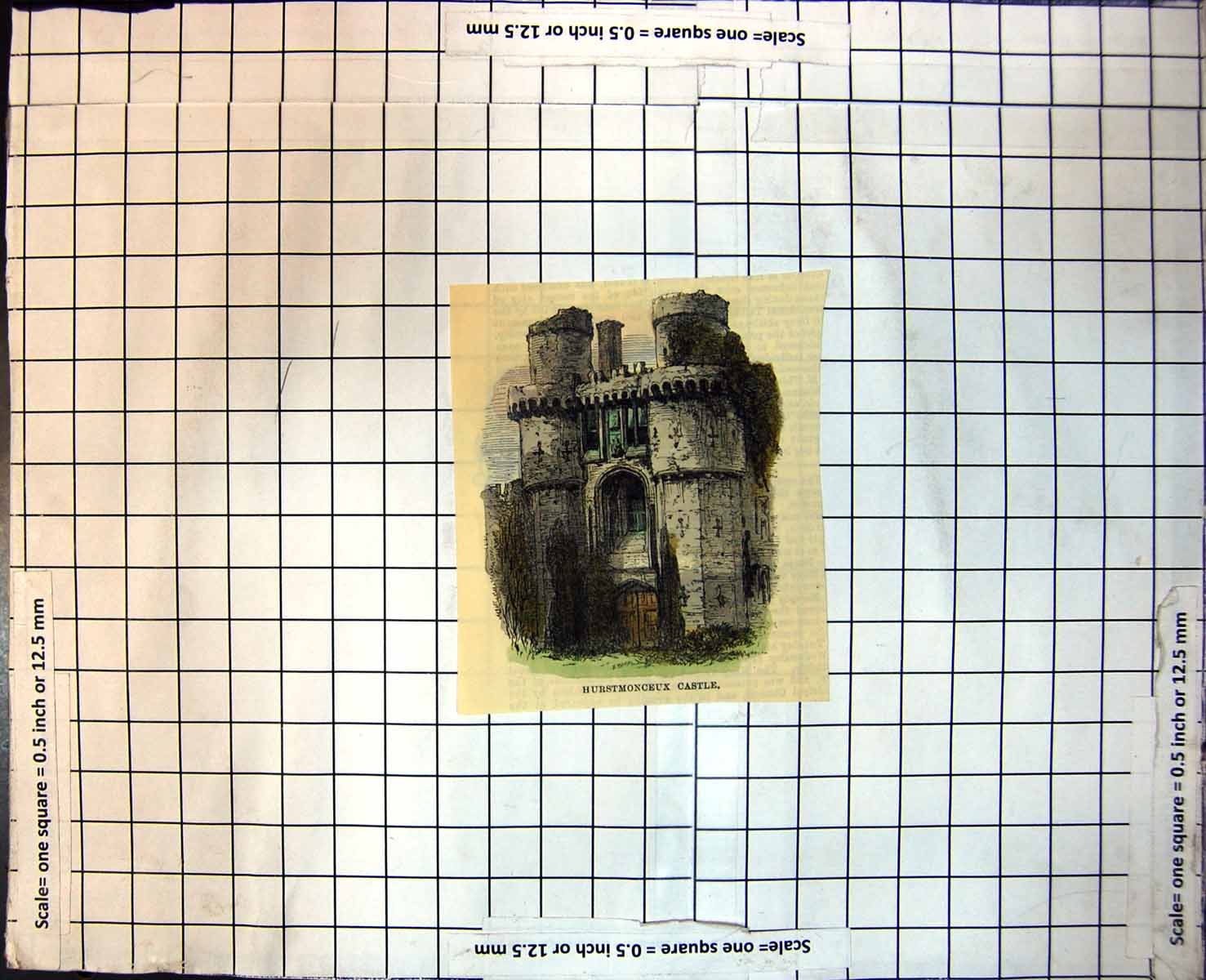 Antique Print Hurstmonceux Castle East Sussex England Tower Arched Door 216J