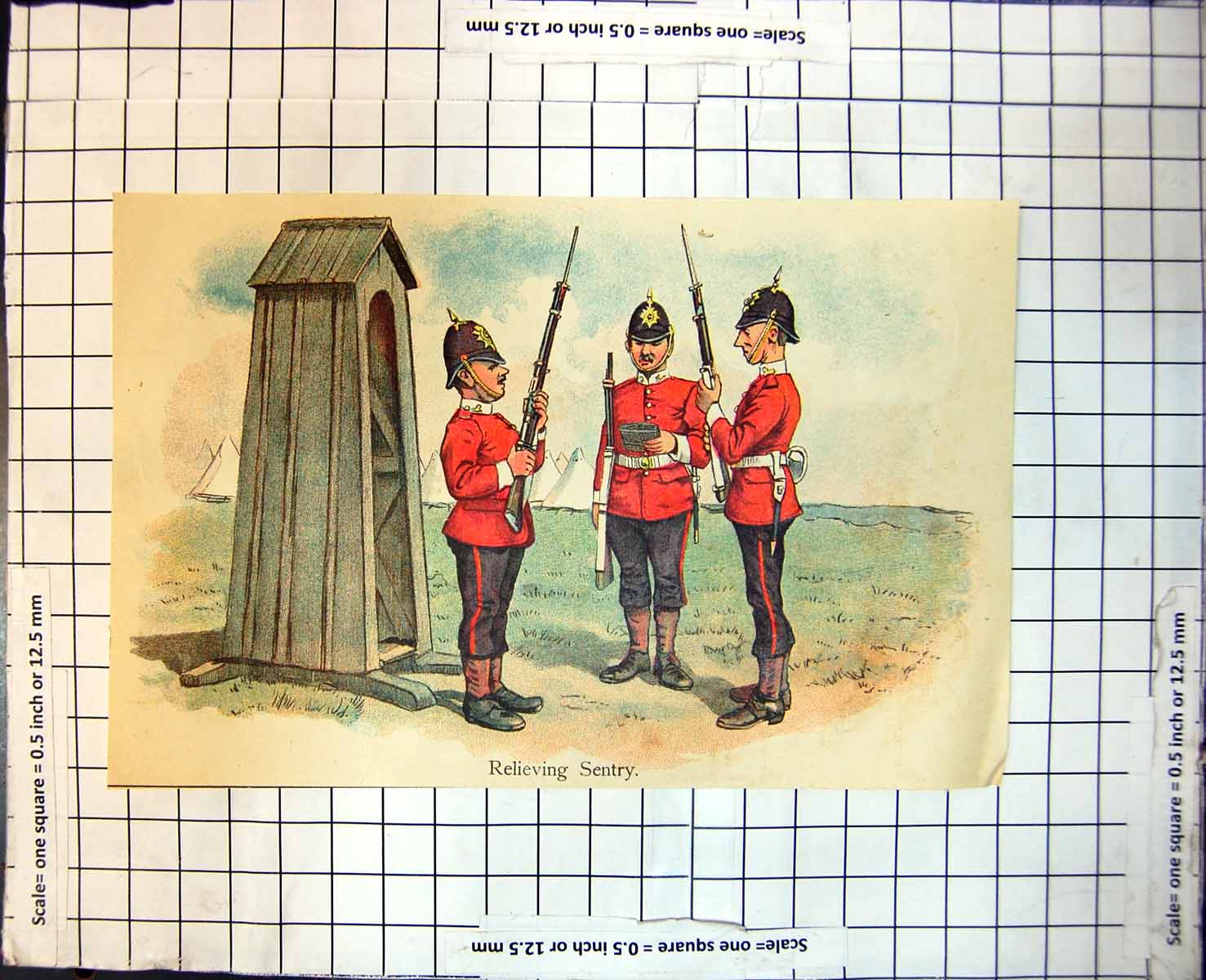 Old Print Relieving Sentry Siers Box Riflemen Single Stripe Trousers 227J