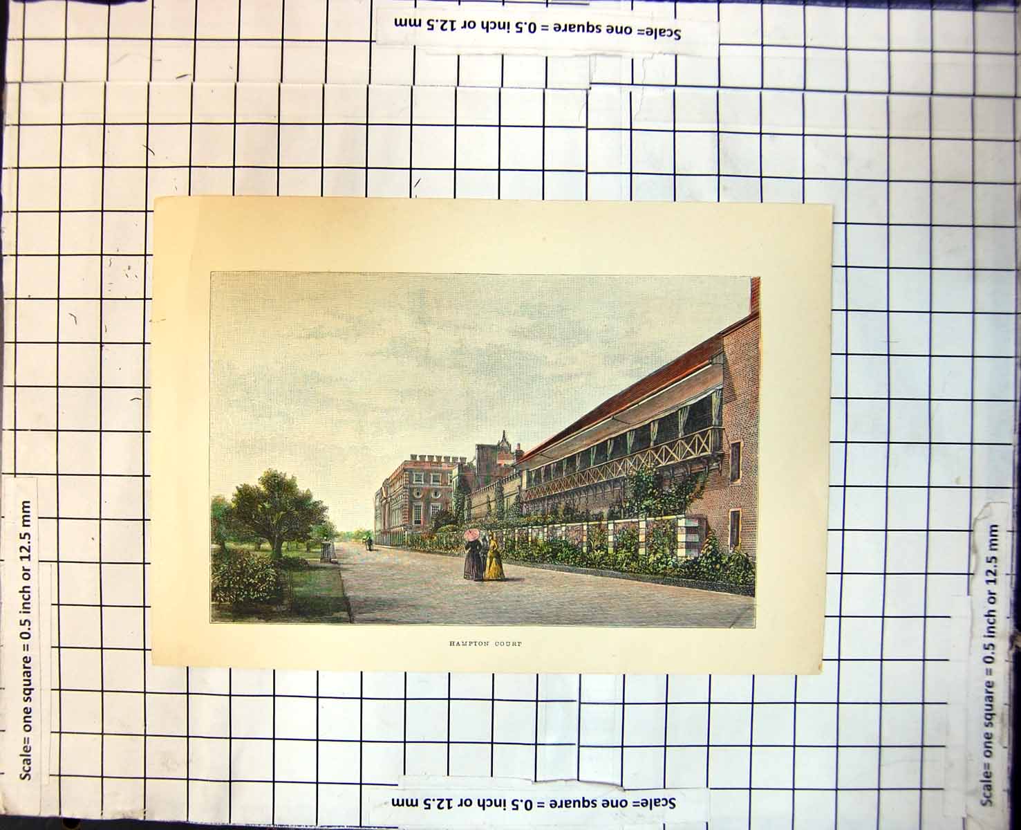 Old Hampton Court London Buildings Walkway People Strolling Trees 239J