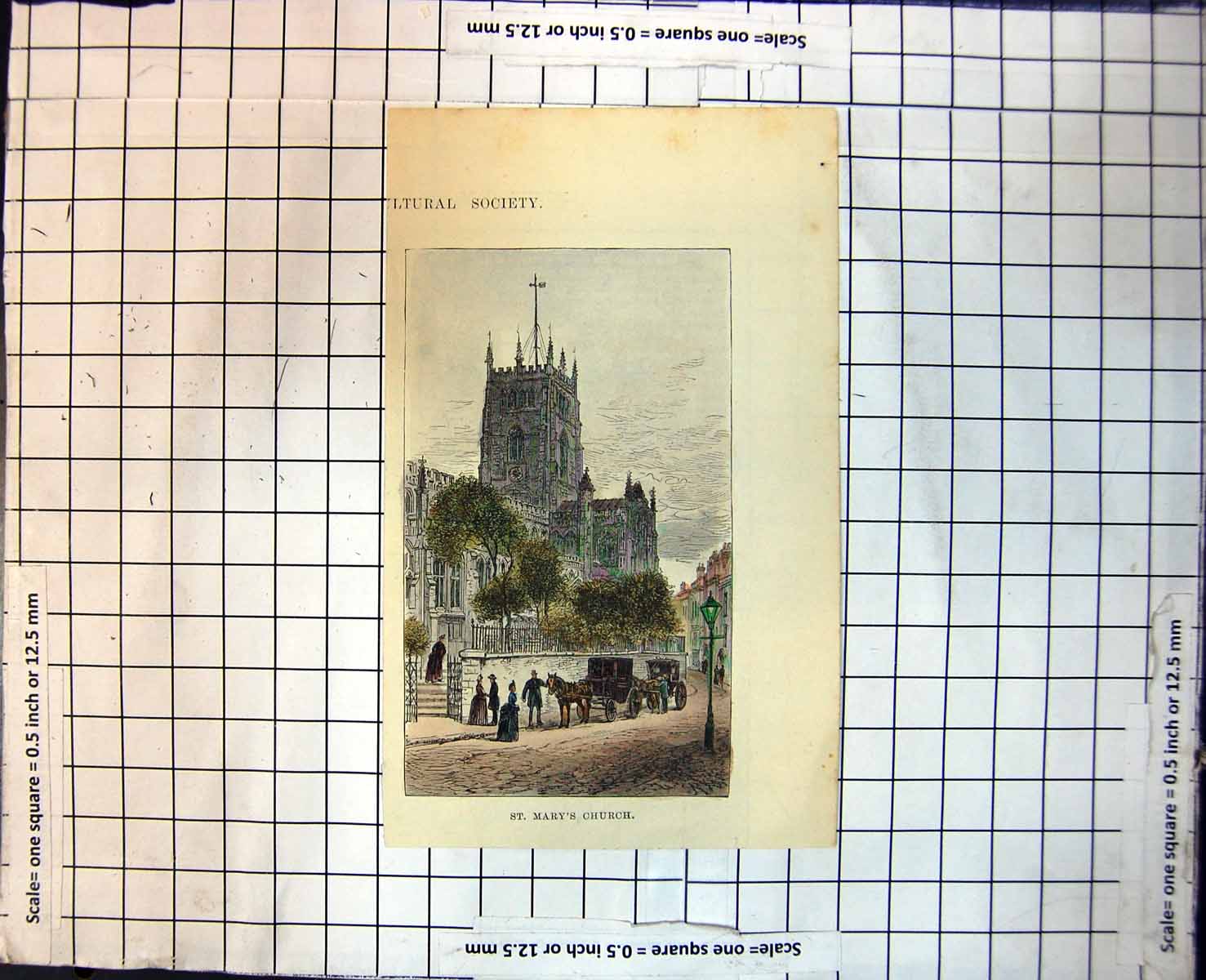 Old St. Mary'S Church Horse Carriage Ladies Dresses Bustles Trees 242J