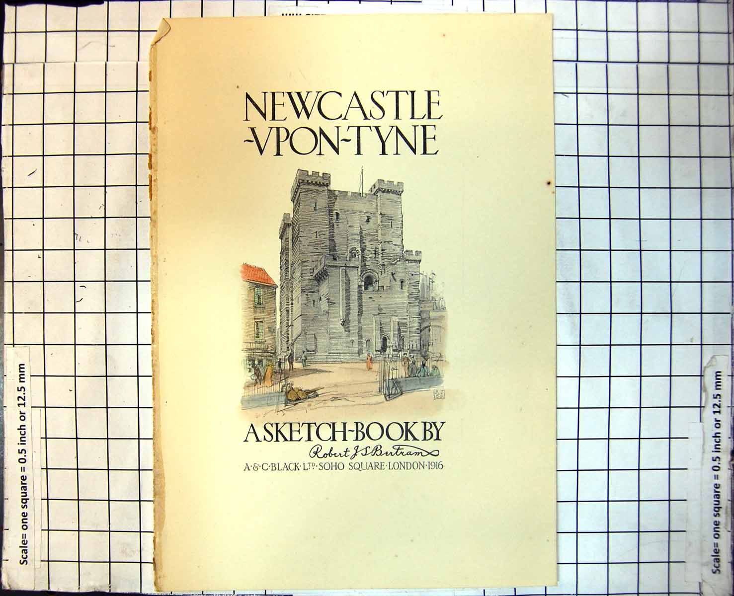 Old Print Newcastle Upon Tyne Castle Street Frontispiece Rjs Bertram 254J
