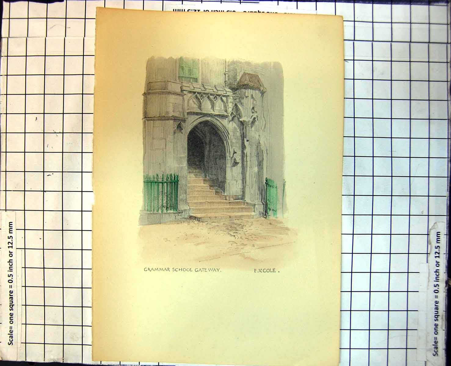 Old Grammar School Gateway E.V. Cole Arched Doorway Steps Railings 263J