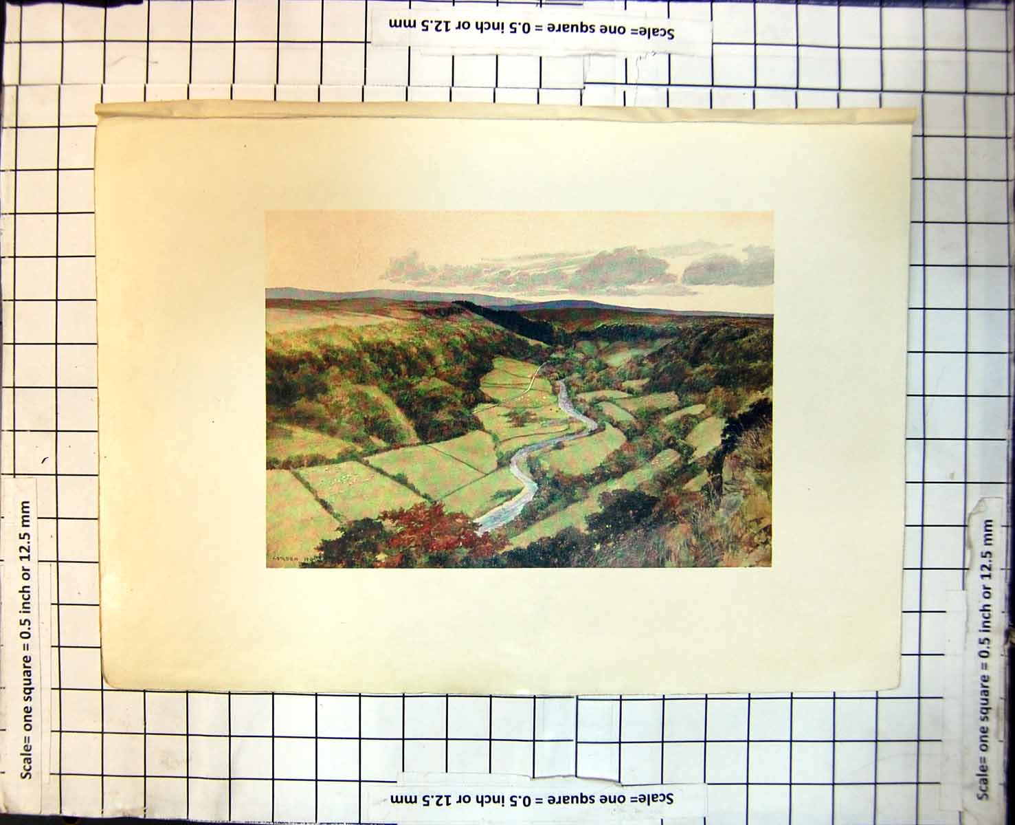 Old Print Swaledale Early Autumn Above Richmond Willance'S Leap West 272J