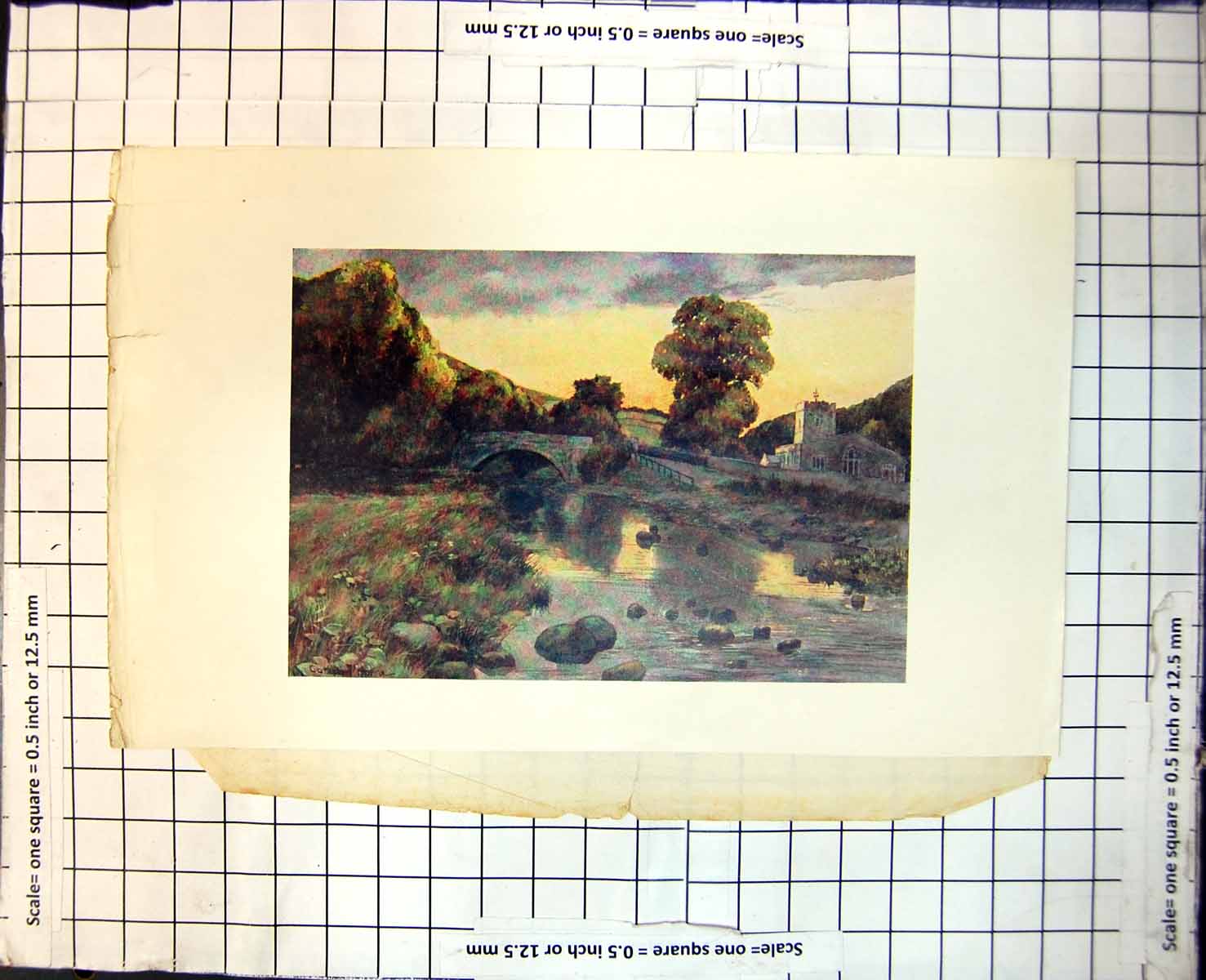 Old Print Hubberholme Church Banks Wharfe Langstrothdale Chase Bridge 278J