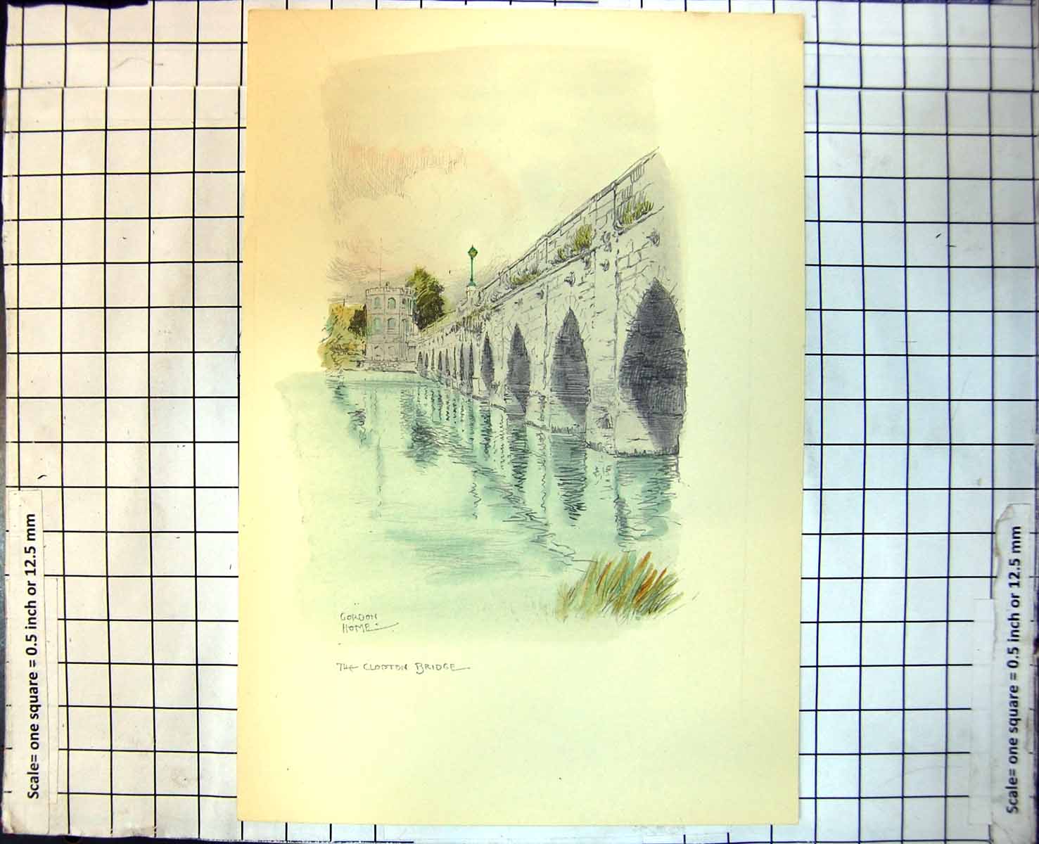 Old Print Stratford Upon Avon Clopton Bridge Gordon Home River Tower 285J