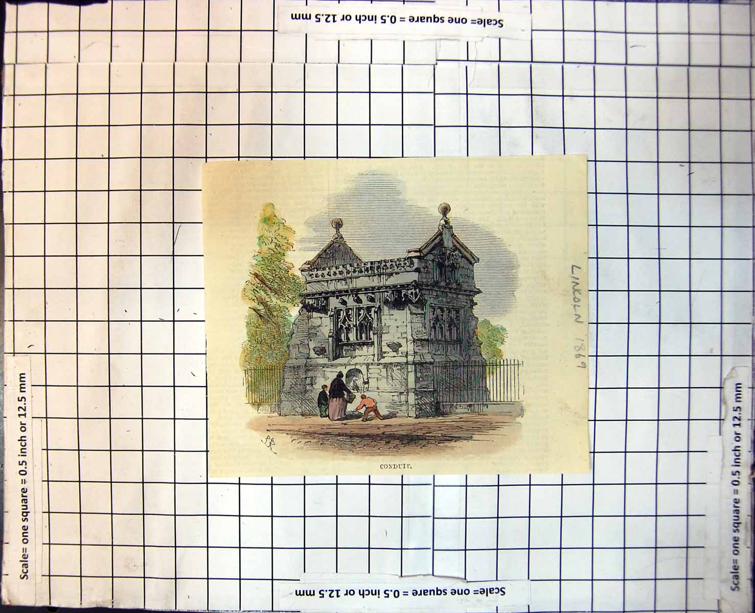 Old Print Conduit Lincoln Square Stone Structure Railings People 1869 303J 19th